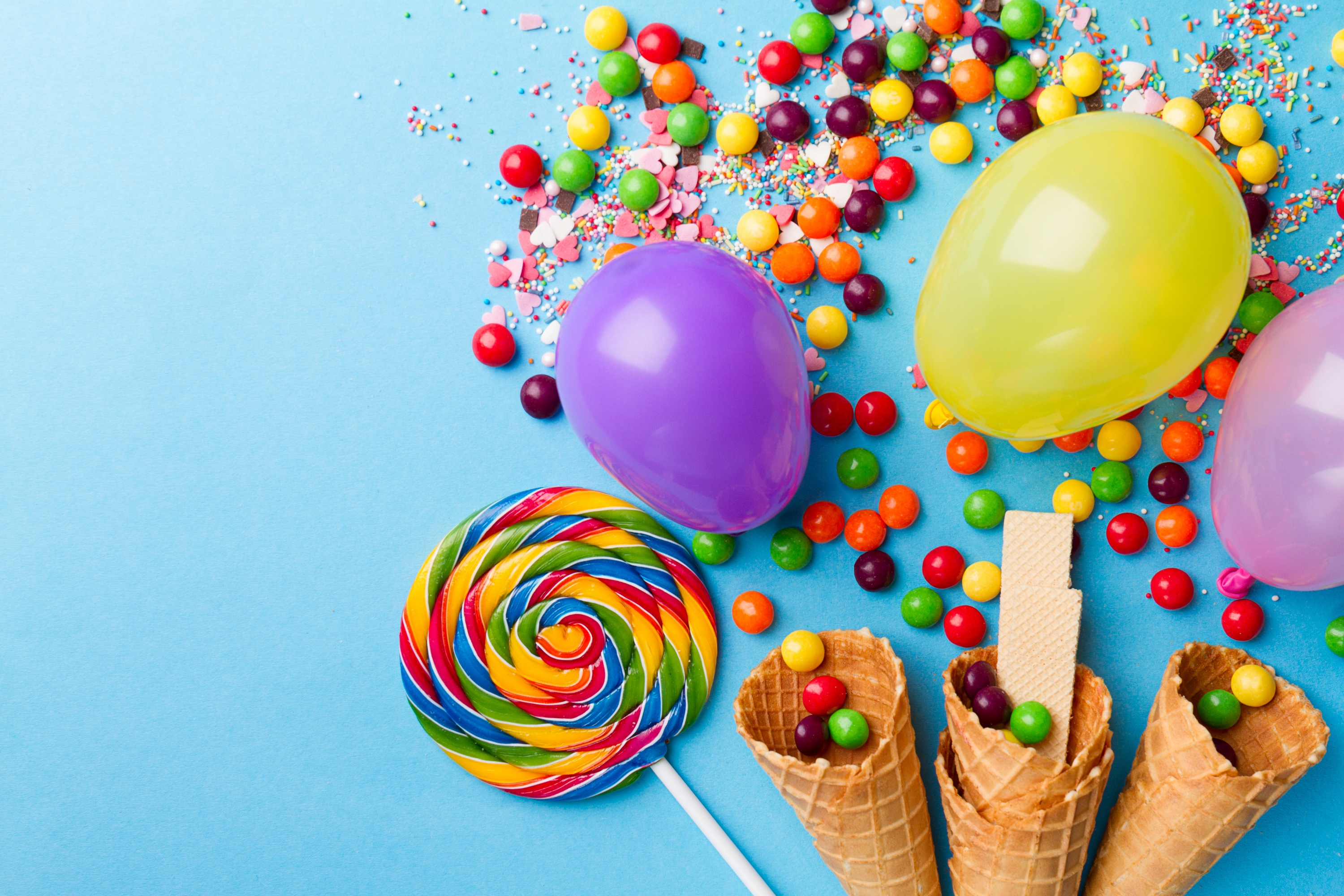 Download mobile wallpaper Food, Balloon, Lollipop, Candy, Waffle Cone for free.