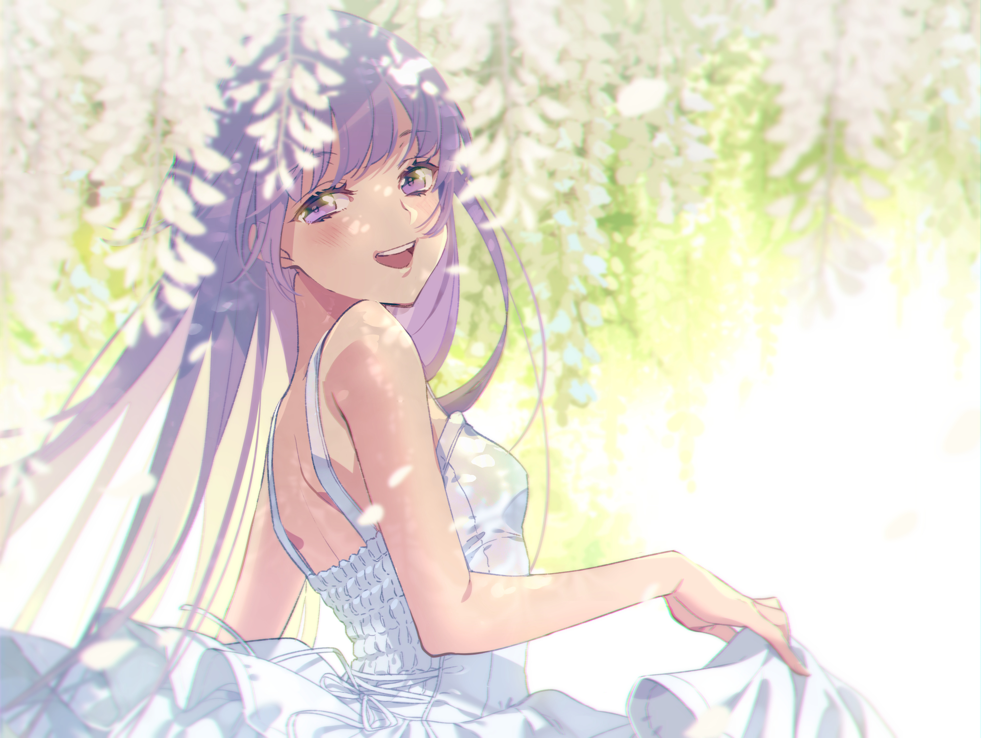 Download mobile wallpaper Anime, Original, Long Hair, Purple Eyes, Purple Hair, White Dress for free.