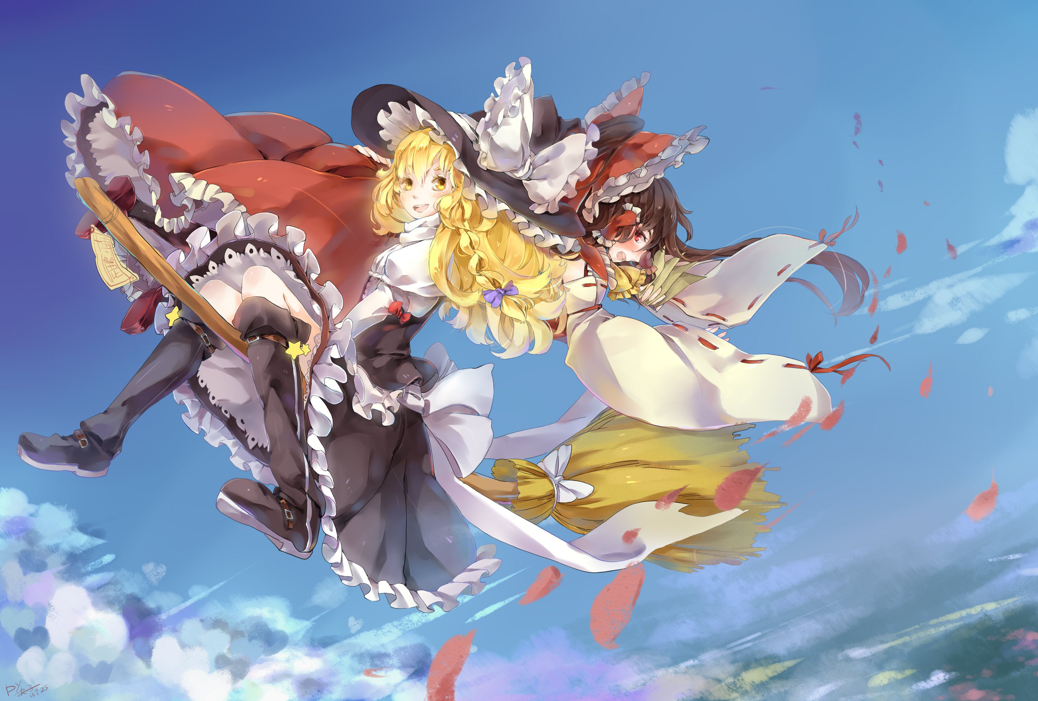 Handy-Wallpaper Animes, Tuhu, Reimu Hakurei, Marisa Kirisame kostenlos herunterladen.