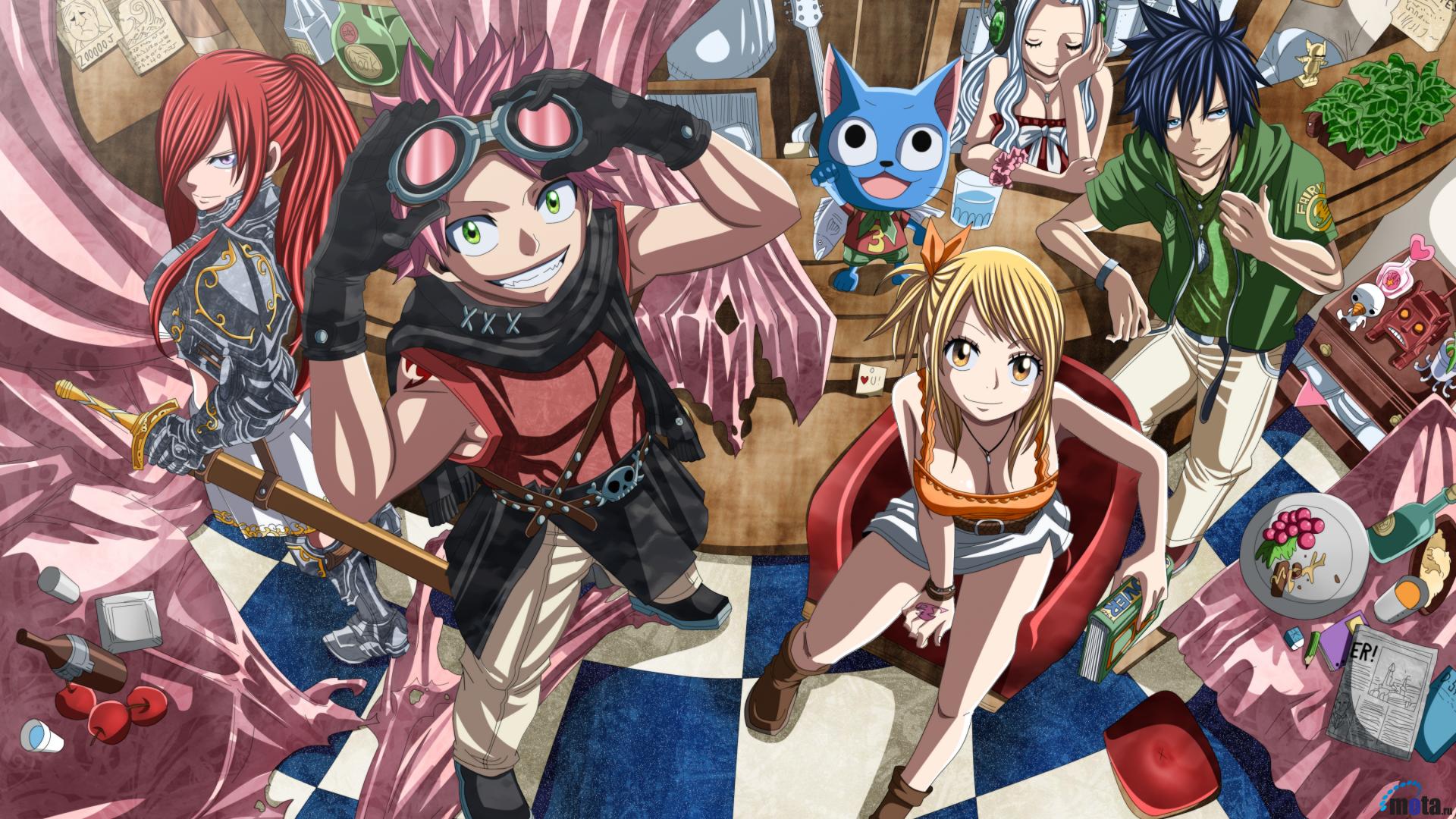 Download mobile wallpaper Anime, Fairy Tail, Lucy Heartfilia, Natsu Dragneel, Erza Scarlet, Gray Fullbuster, Happy (Fairy Tail), Mirajane Strauss for free.