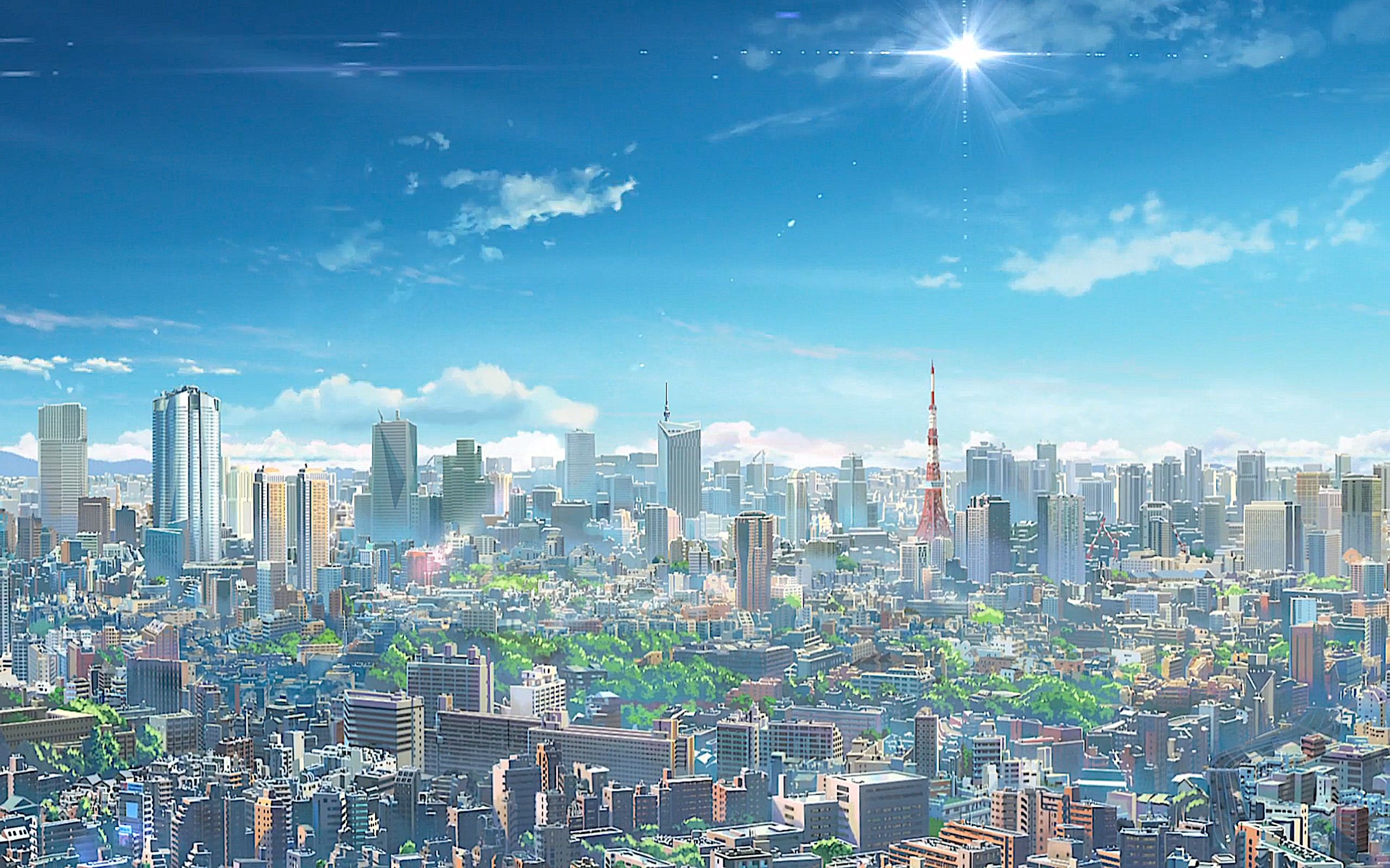 Descarga gratis la imagen Cielo, Sol, Horizonte, Tokio, Animado, Torre De Tokio, Kimi No Na Wa en el escritorio de tu PC