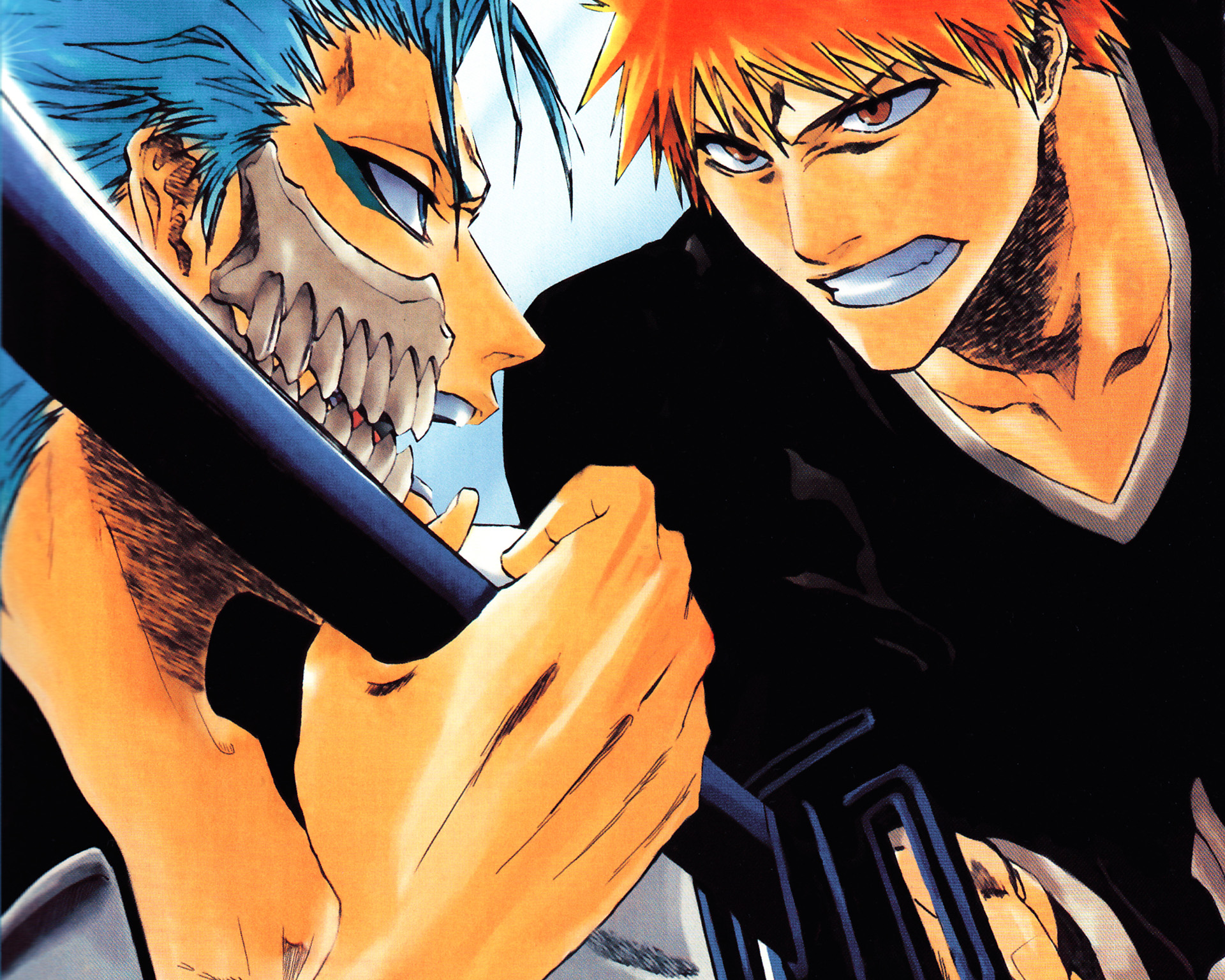 Download mobile wallpaper Grimmjow Jaegerjaquez, Bleach, Ichigo Kurosaki, Anime for free.