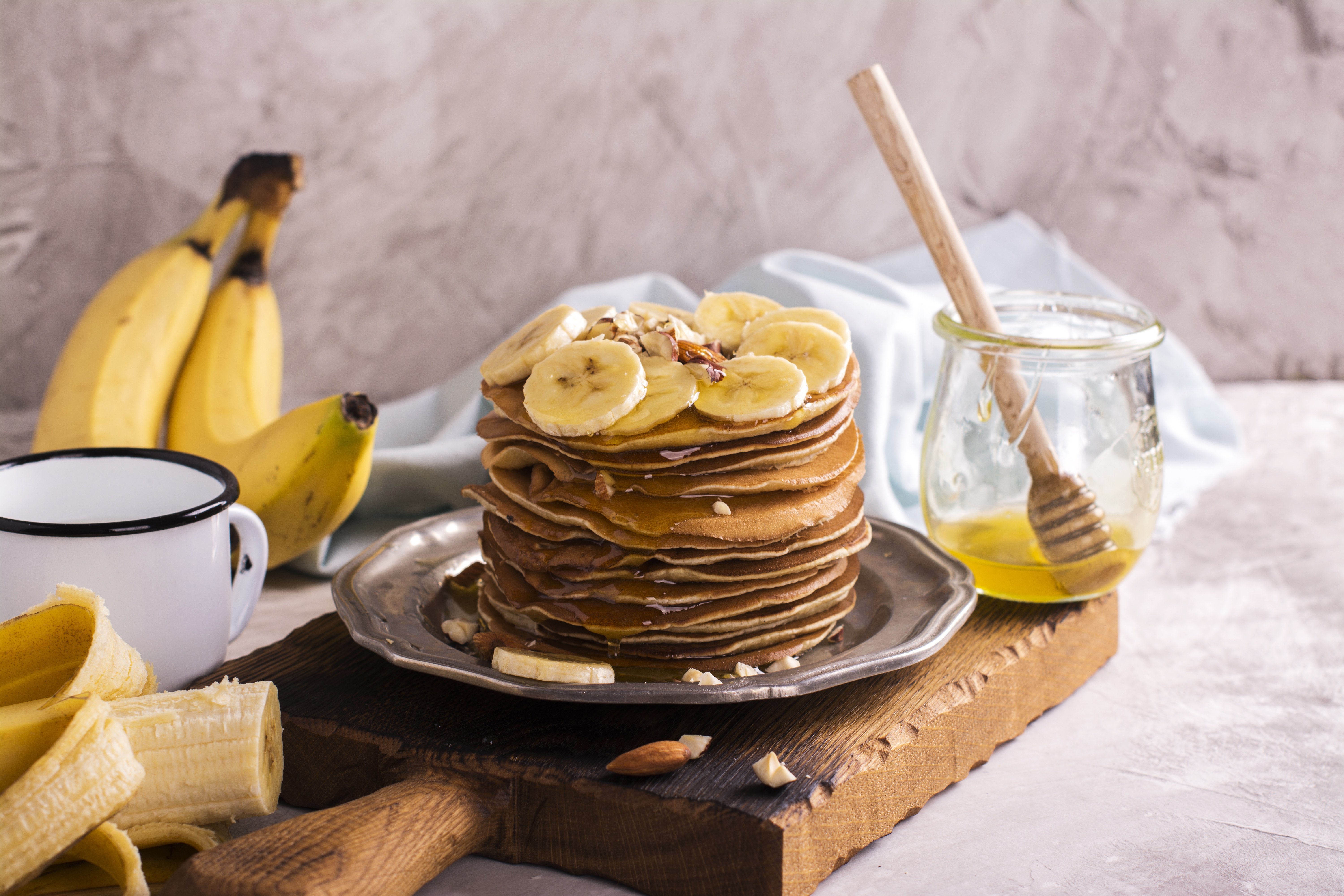 Download mobile wallpaper Food, Still Life, Honey, Banana, Breakfast, Pancake for free.