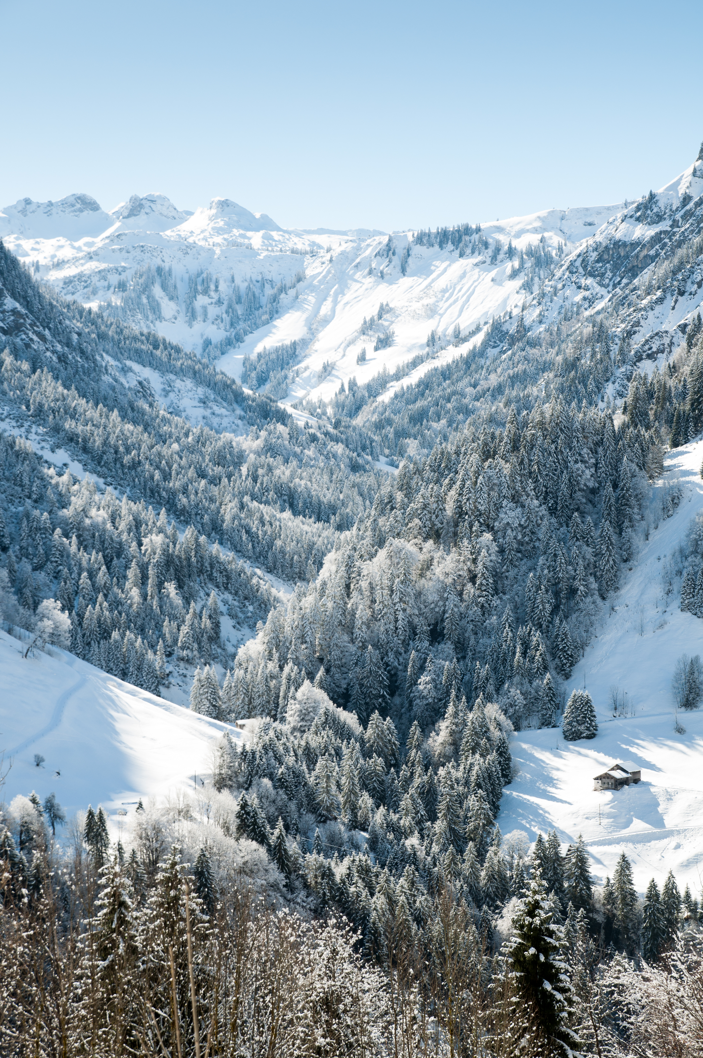 Handy-Wallpaper Natur, Bäume, Mountains, Schnee, Blick Von Oben, Landschaft kostenlos herunterladen.
