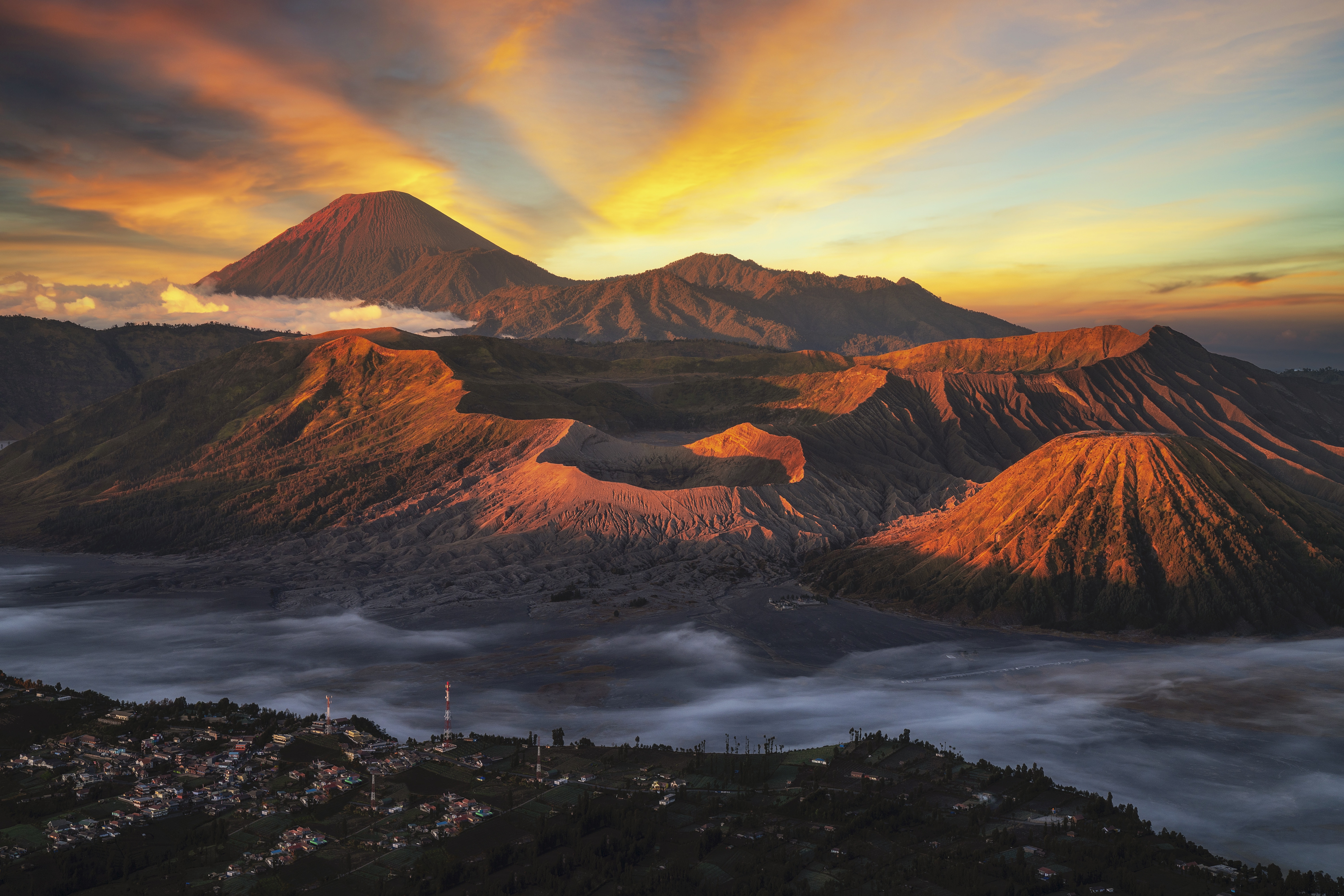 488038 Hintergrundbild herunterladen erde/natur, berg bromo, indonesien, gebirge, sonnenuntergang, vulkan, vulkane - Bildschirmschoner und Bilder kostenlos