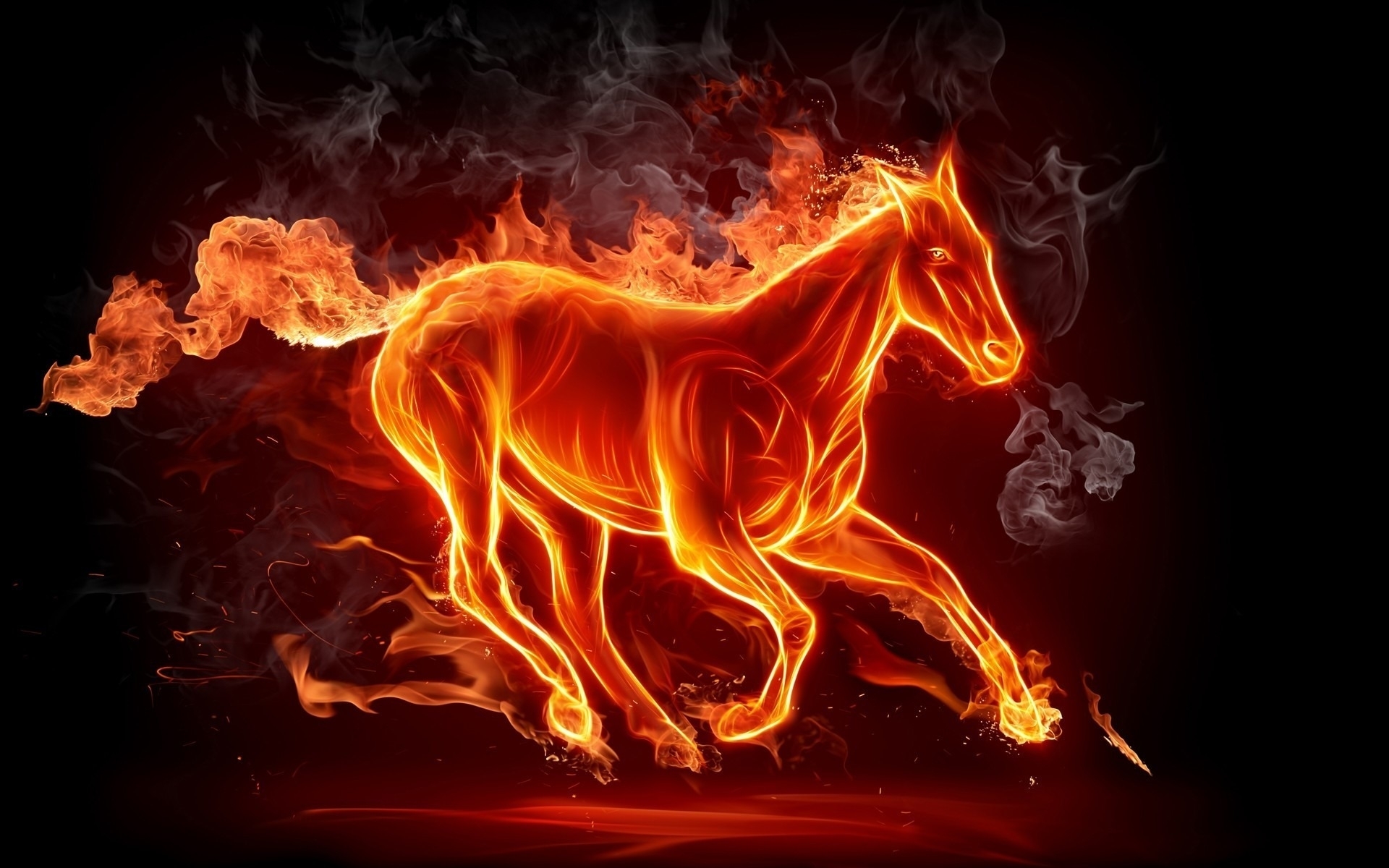 horses, background, fire, pictures, red HD wallpaper