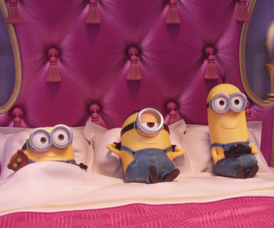 Download mobile wallpaper Bed, Cute, Movie, Minions, Bob (Minions), Kevin (Minions), Stuart (Minions), Scarlet Overkill for free.