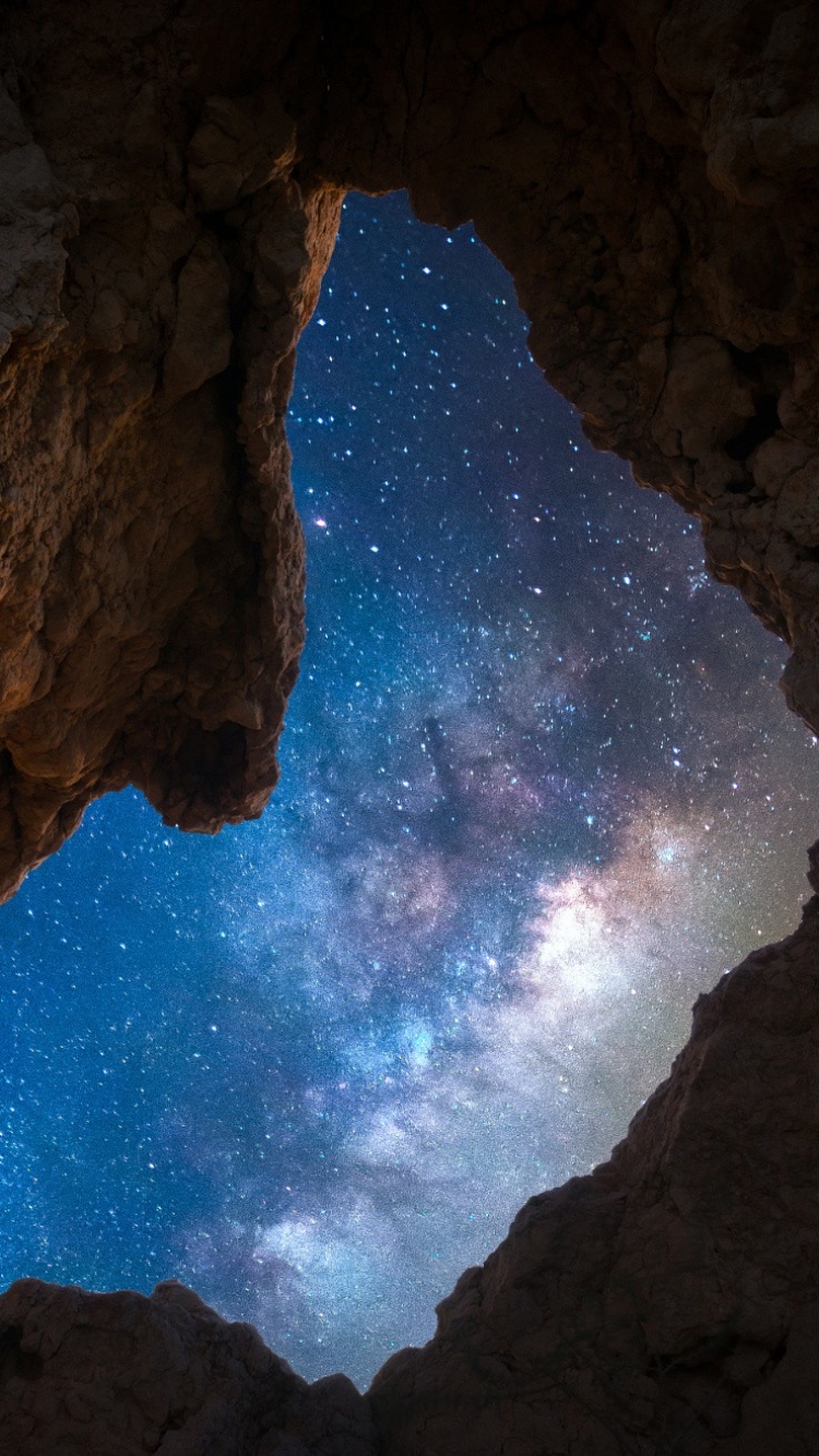 Download mobile wallpaper Stars, Night, Milky Way, Galaxy, Cave, Sci Fi for free.