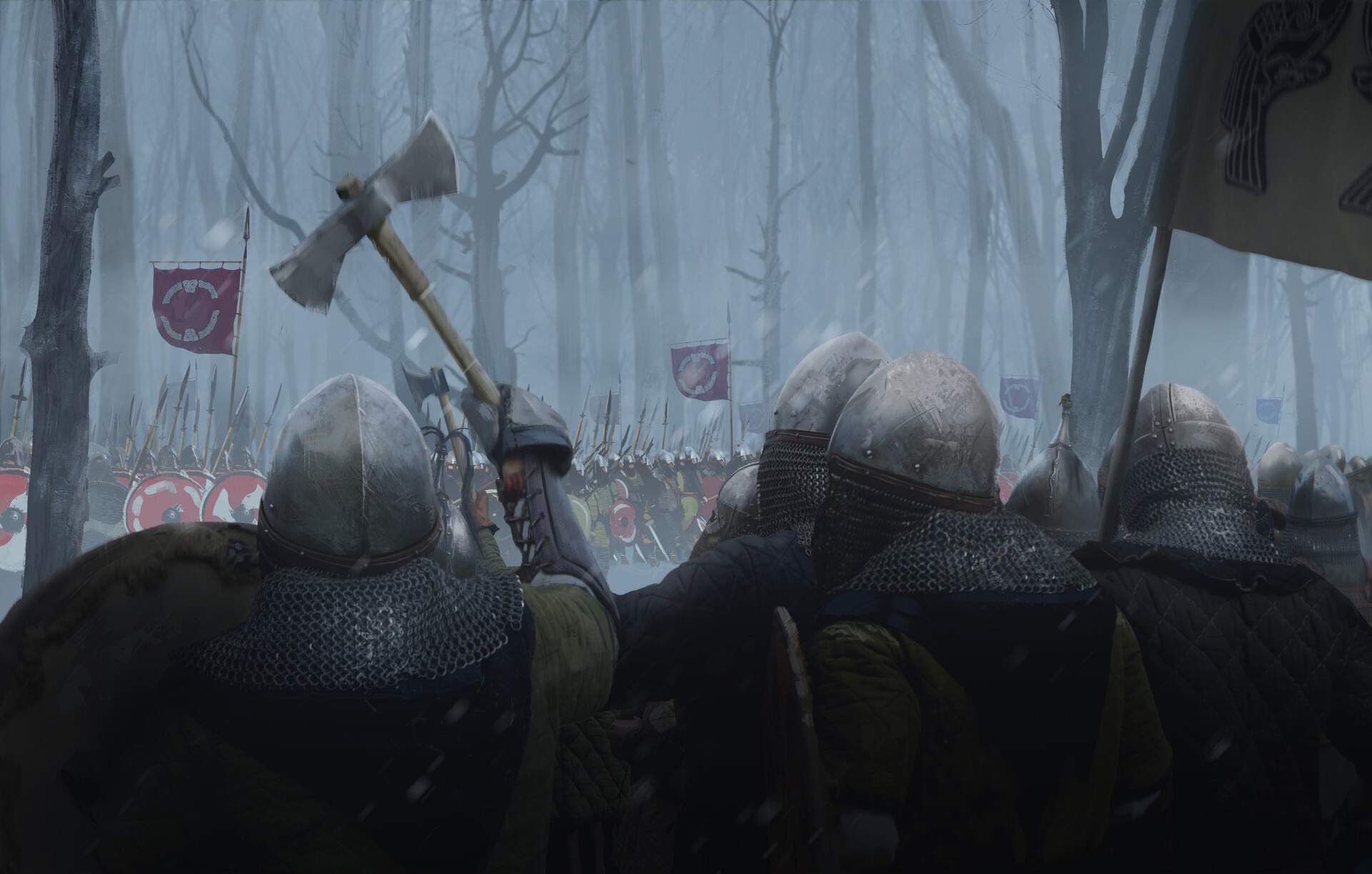 Laden Sie das Fantasie, Waffe, Krieger, Schlacht, Vikinger, Banner-Bild kostenlos auf Ihren PC-Desktop herunter