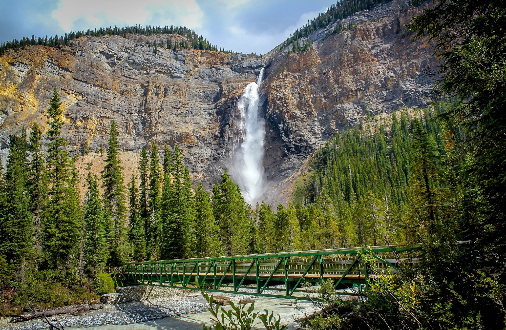 Download mobile wallpaper Waterfalls, Mountain, Waterfall, Earth, Bridge for free.