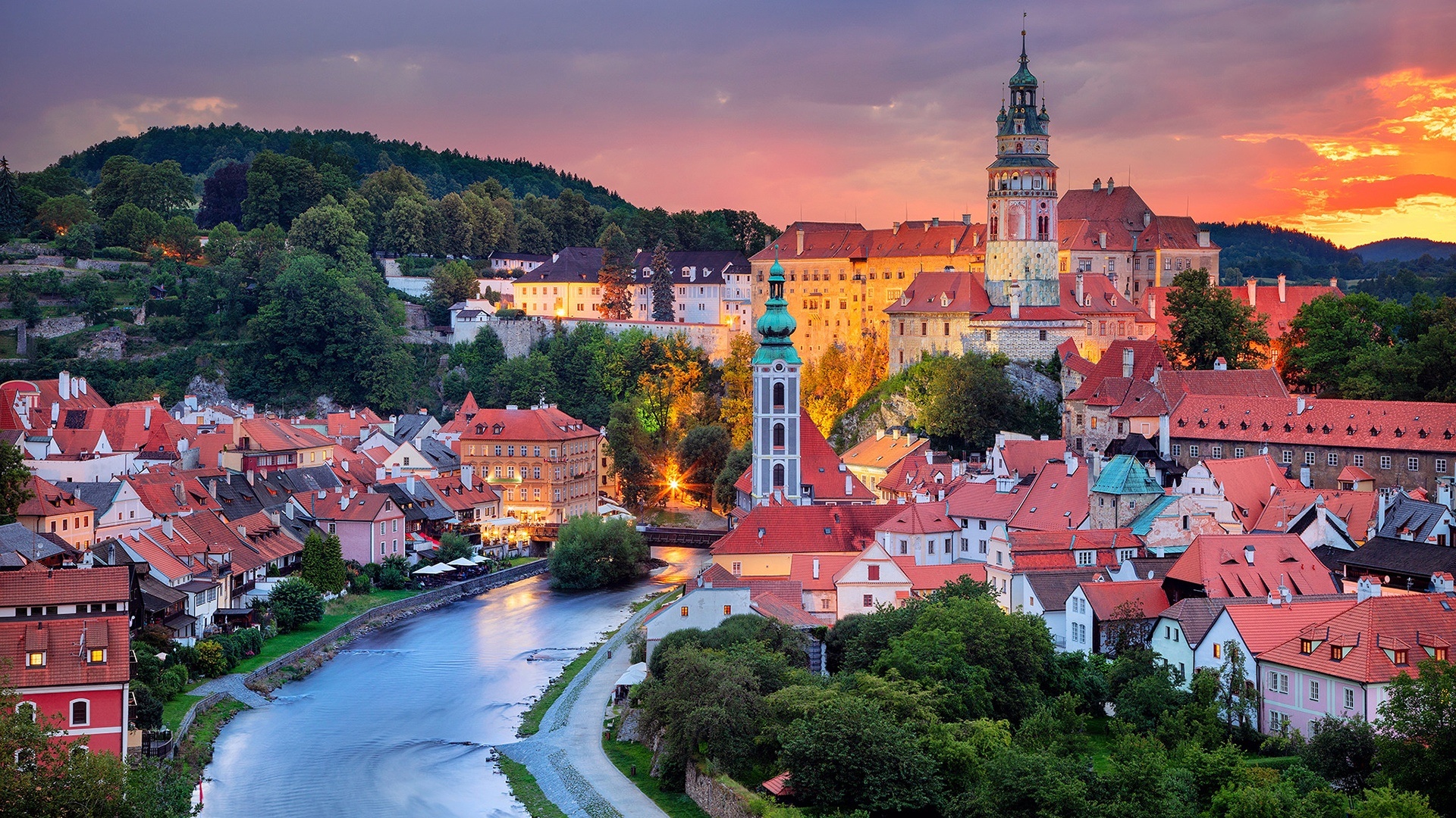 Download mobile wallpaper Building, River, Town, Czech Republic, Man Made, Towns for free.