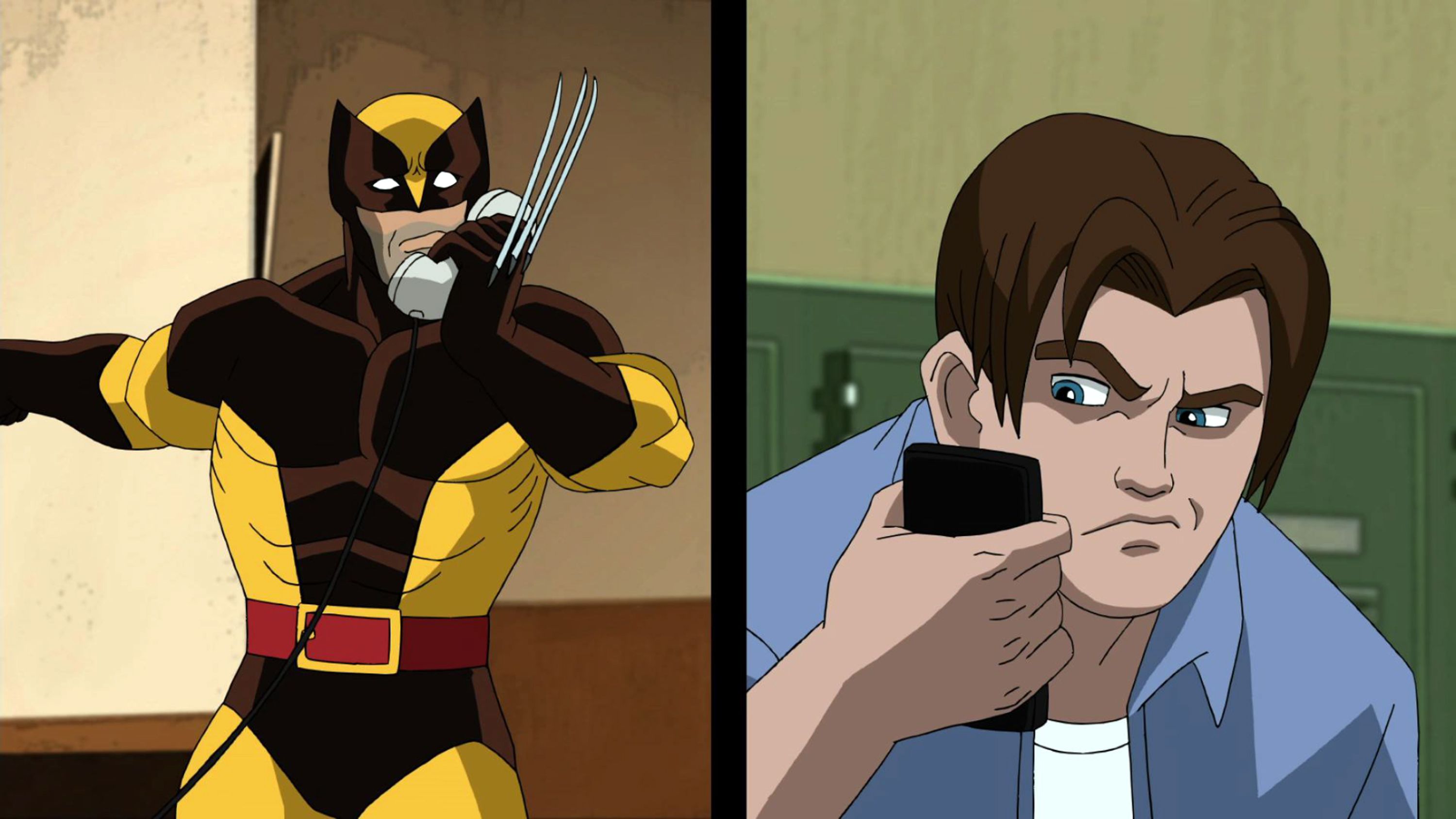 Free download wallpaper Wolverine, Tv Show, Brown Hair, Phone, Peter Parker, Ultimate Spider Man, Ultimate Spider Man (Tv Show) on your PC desktop