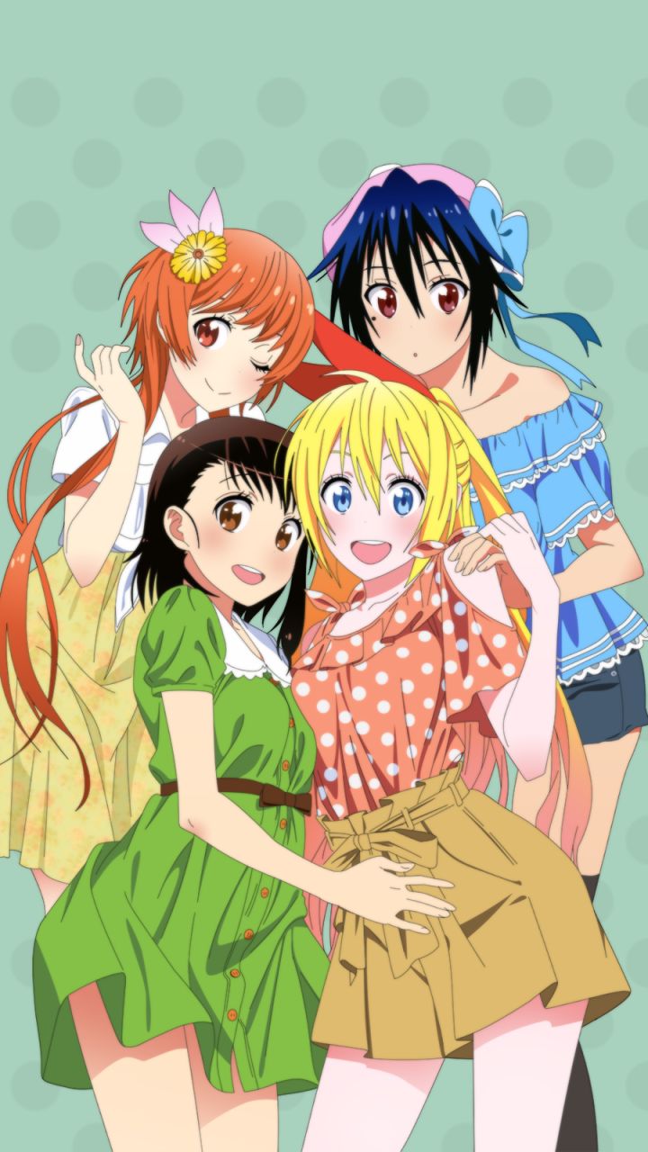 Handy-Wallpaper Animes, Chitoge Kirisaki, Kosaki Onodera, Marika Tachibana, Seishirou Tsugumi, Nisekoi kostenlos herunterladen.