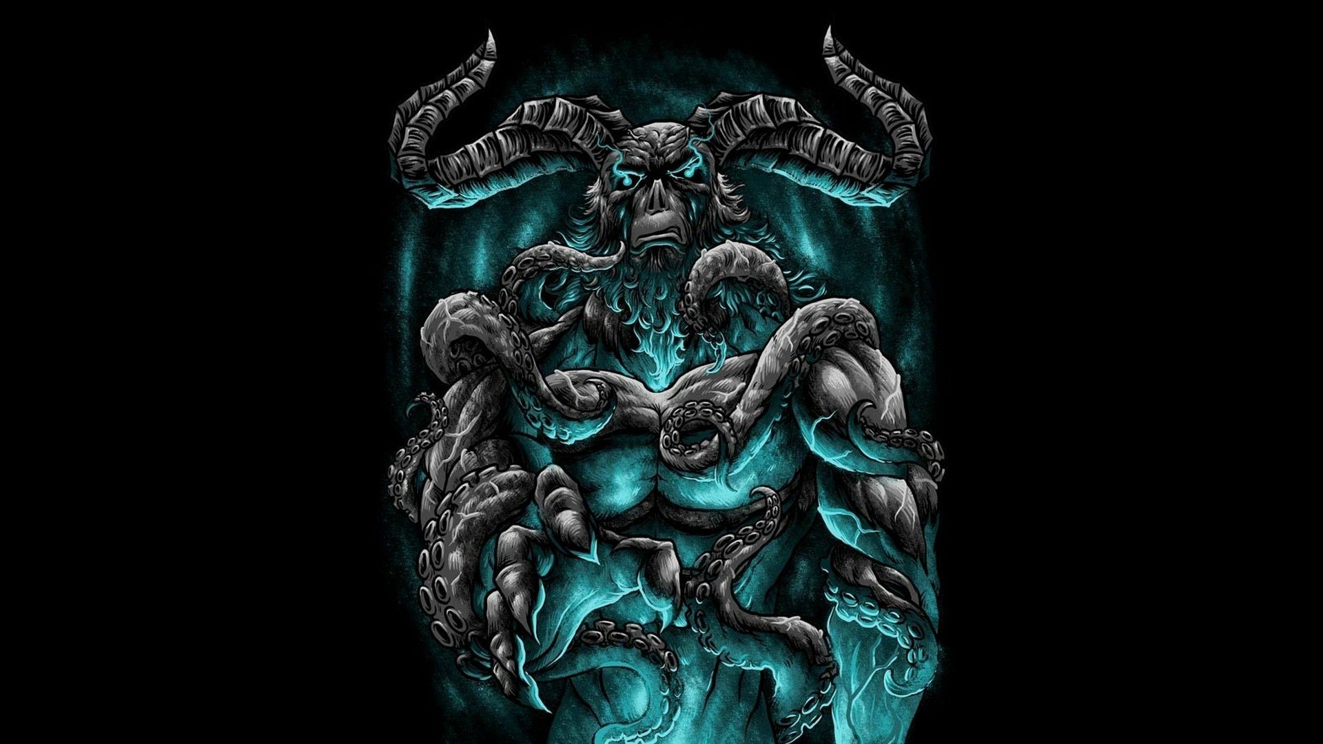 demon, fantasy, art, tentacles, horns, tentakles cellphone