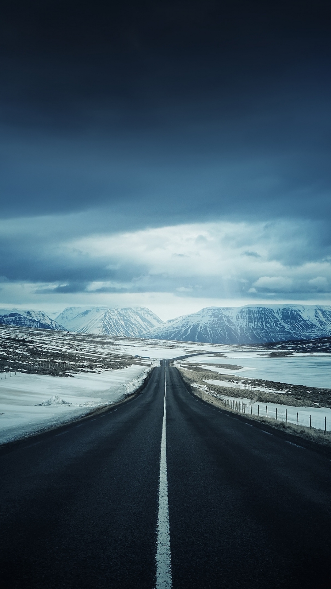 Download mobile wallpaper Winter, Night, Snow, Mountain, Road, Man Made for free.