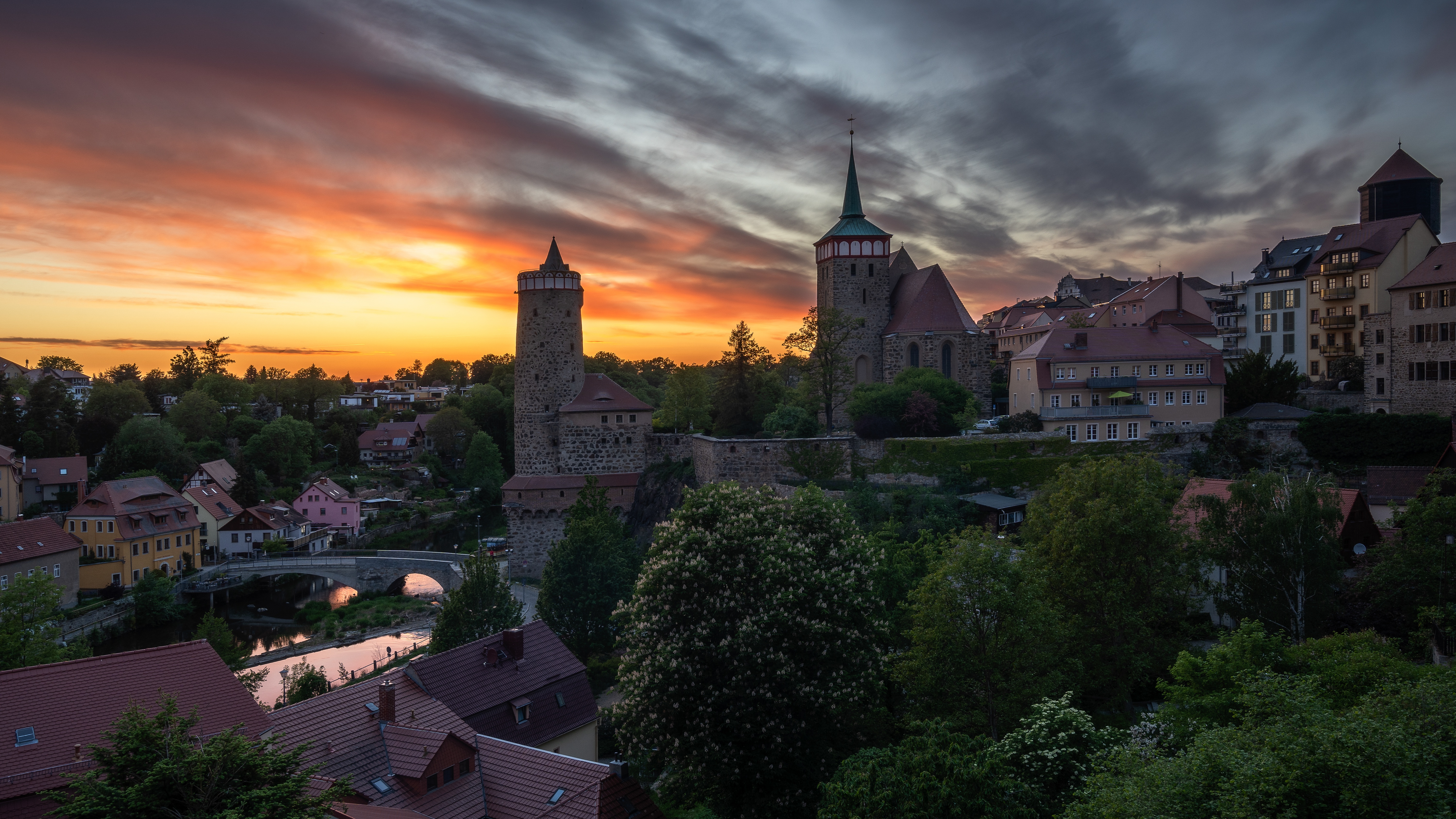 man made, town, city, evening, fortress, germany, house, river, tower, towns