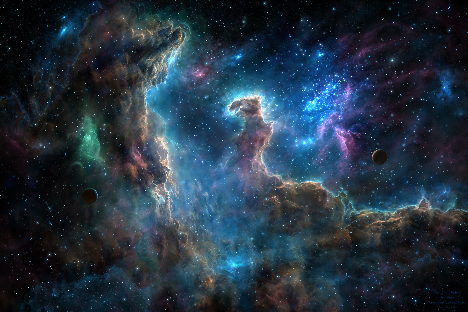 Скачать обои бесплатно Космос, Звезды, Синий, Туманность, Планета, Научная Фантастика картинка на рабочий стол ПК