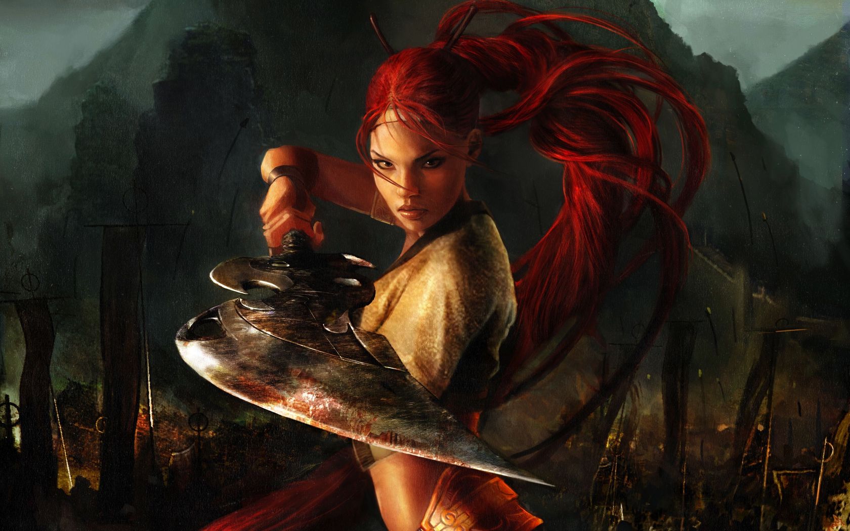 video game, heavenly sword, red hair, sword, warrior