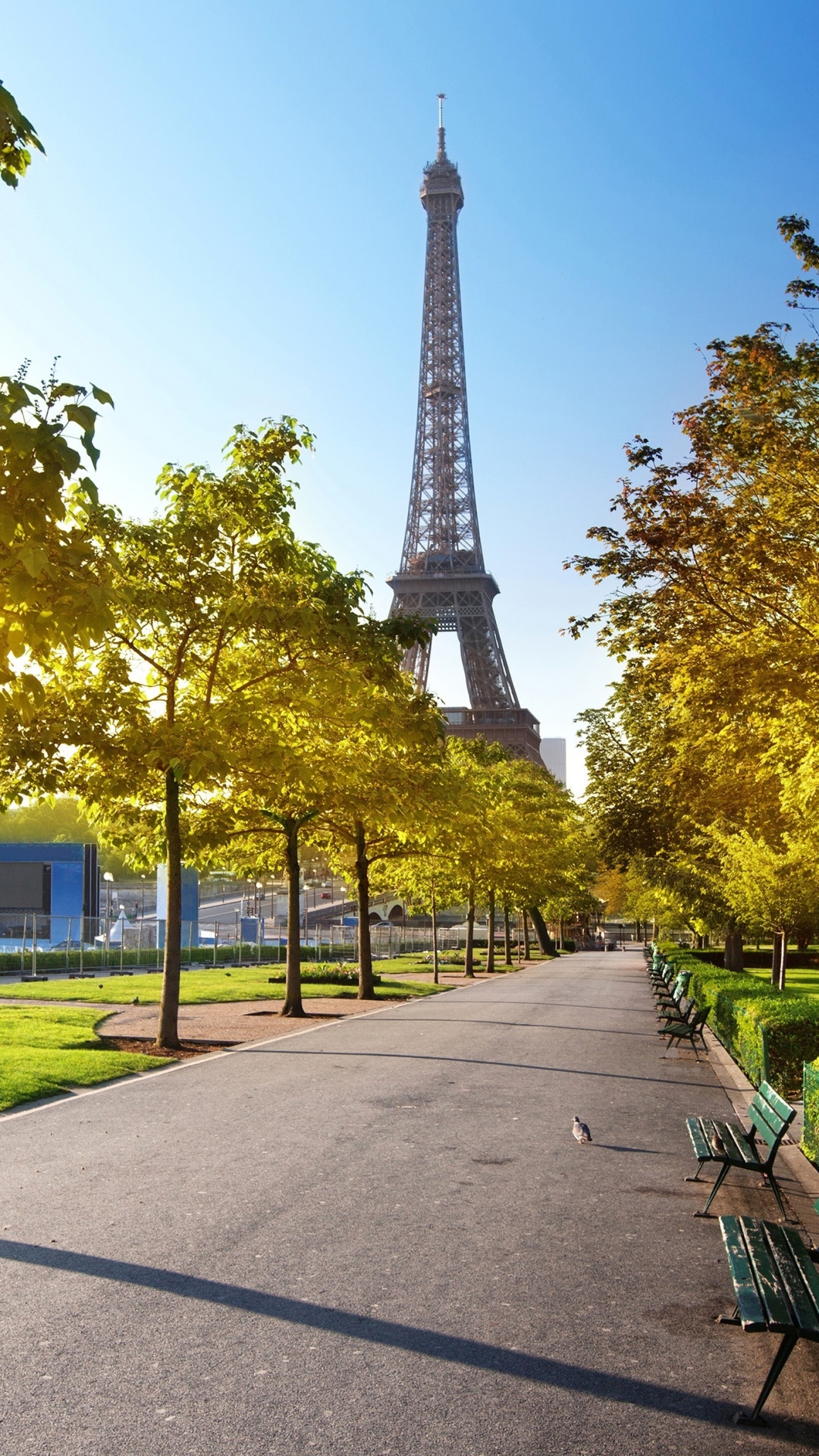 Download mobile wallpaper Paris, Eiffel Tower, Monuments, Fall, Alley, Sunlight, Man Made for free.