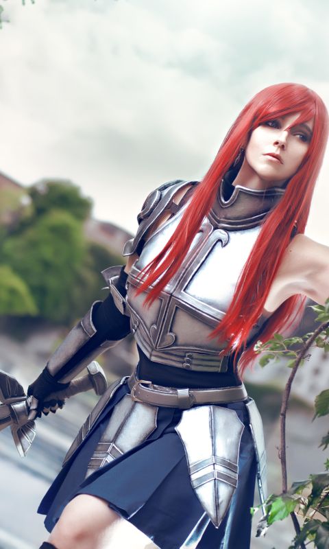 Download mobile wallpaper Knight, Women, Armor, Sword, Red Hair, Cosplay, Fairy Tail, Erza Scarlet for free.