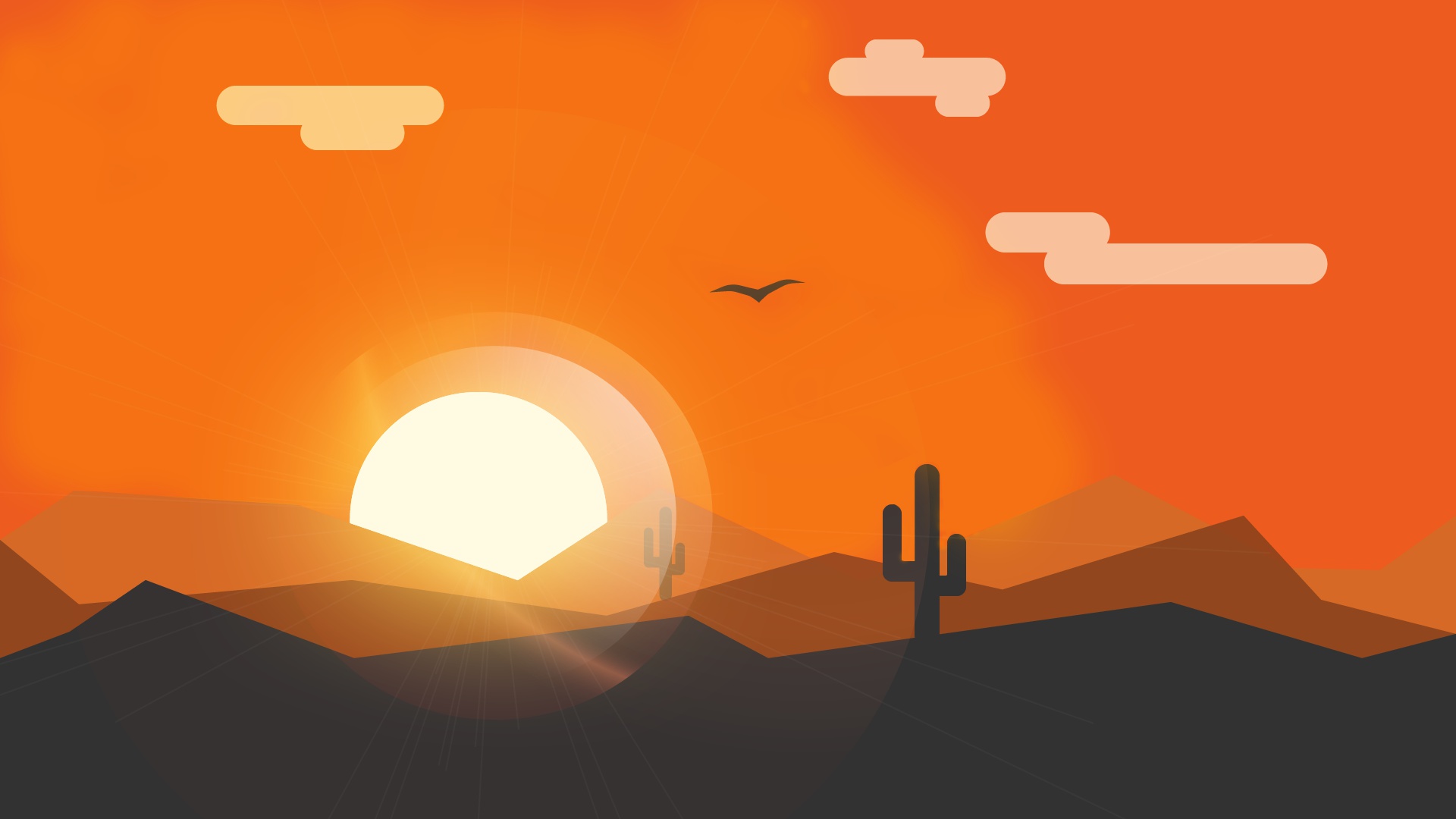 Download mobile wallpaper Landscape, Sunset, Sky, Sun, Cactus, Artistic, Minimalist for free.
