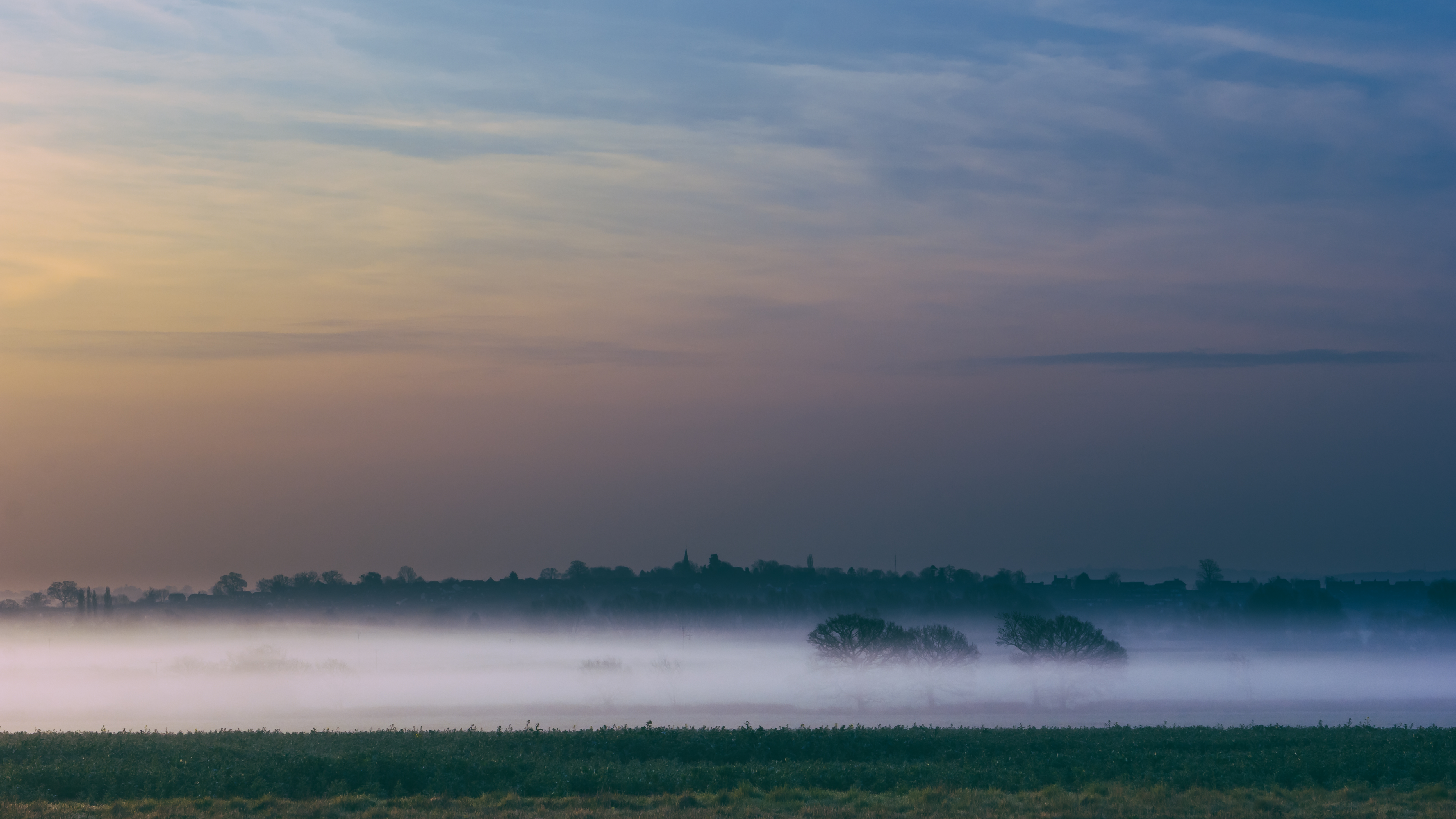 Laden Sie das Nebel, Natur, Bäume, Morgendämmerung, Sky, Feld-Bild kostenlos auf Ihren PC-Desktop herunter