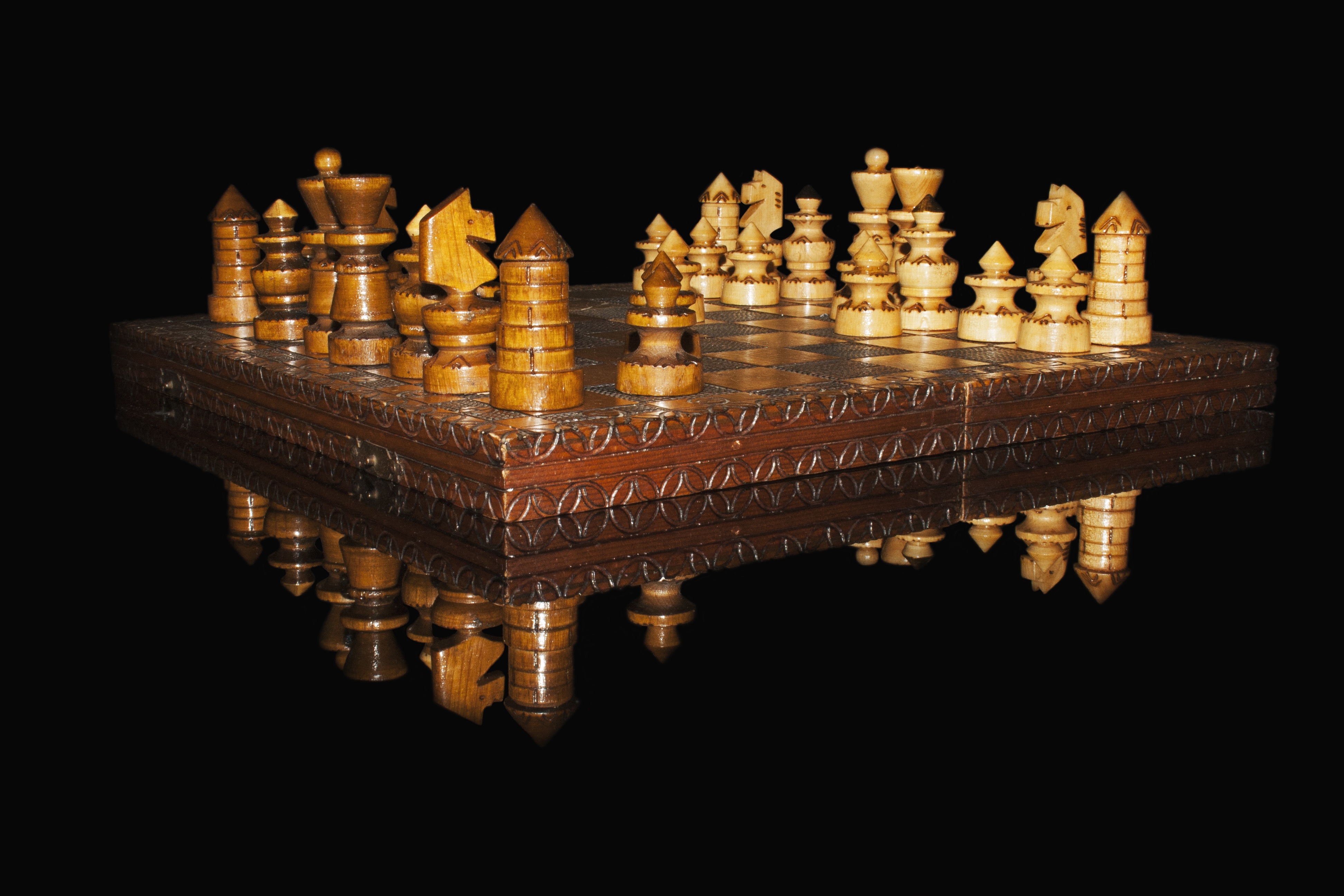 chess, game, chess board, reflection