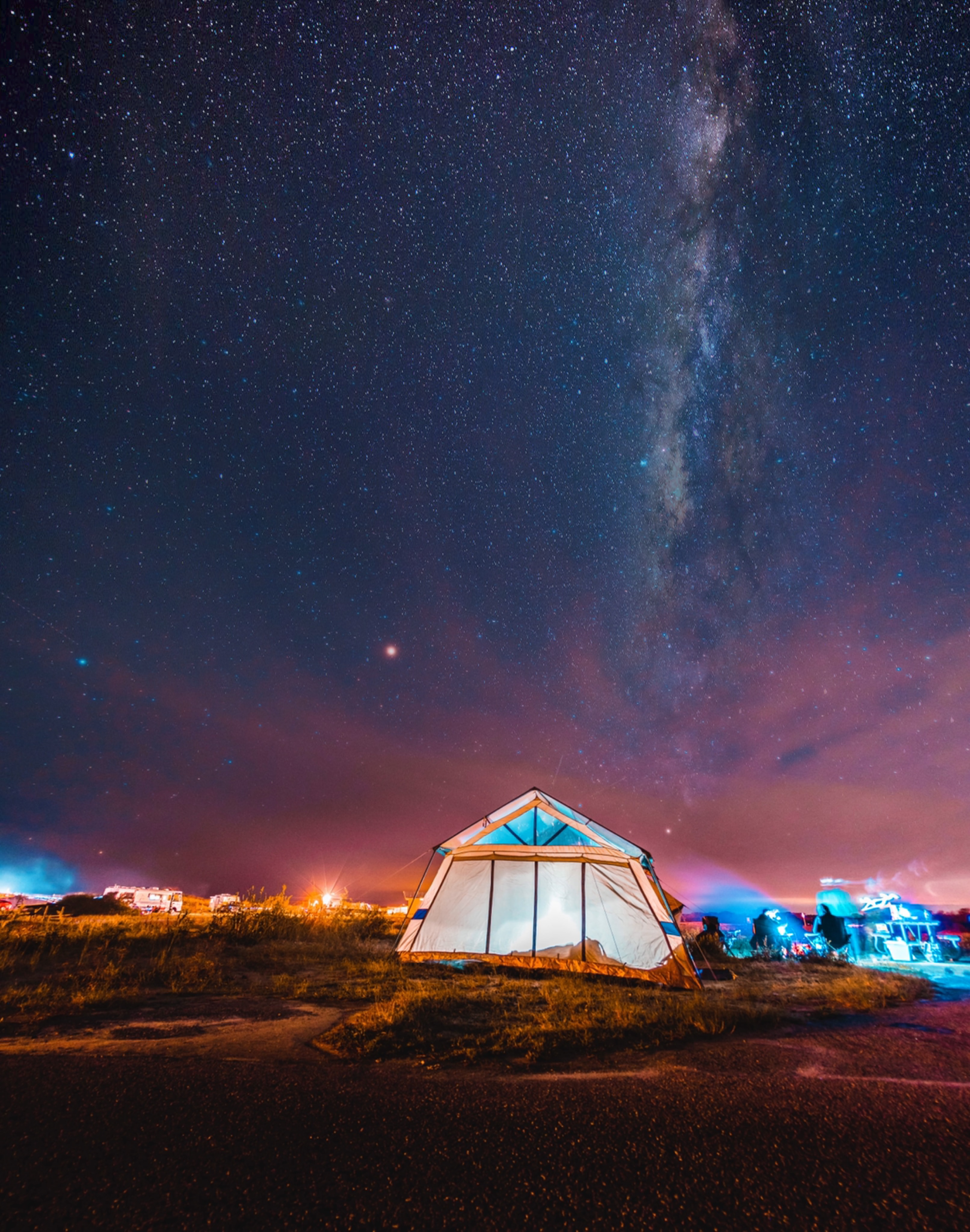 Cool Wallpapers campsite, night, miscellanea, miscellaneous, starry sky, tent, camping