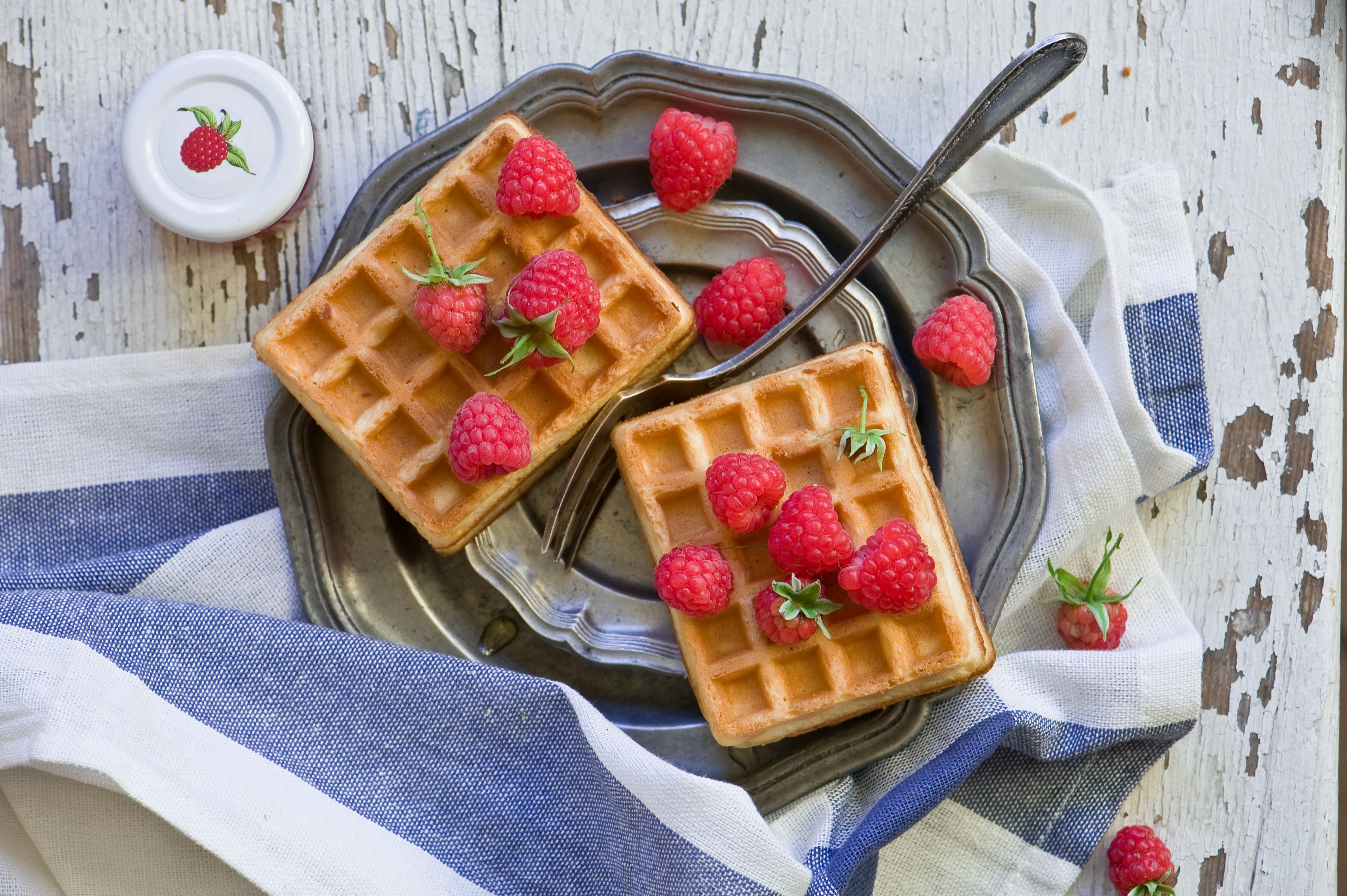 Download mobile wallpaper Food, Raspberry, Still Life, Waffle for free.
