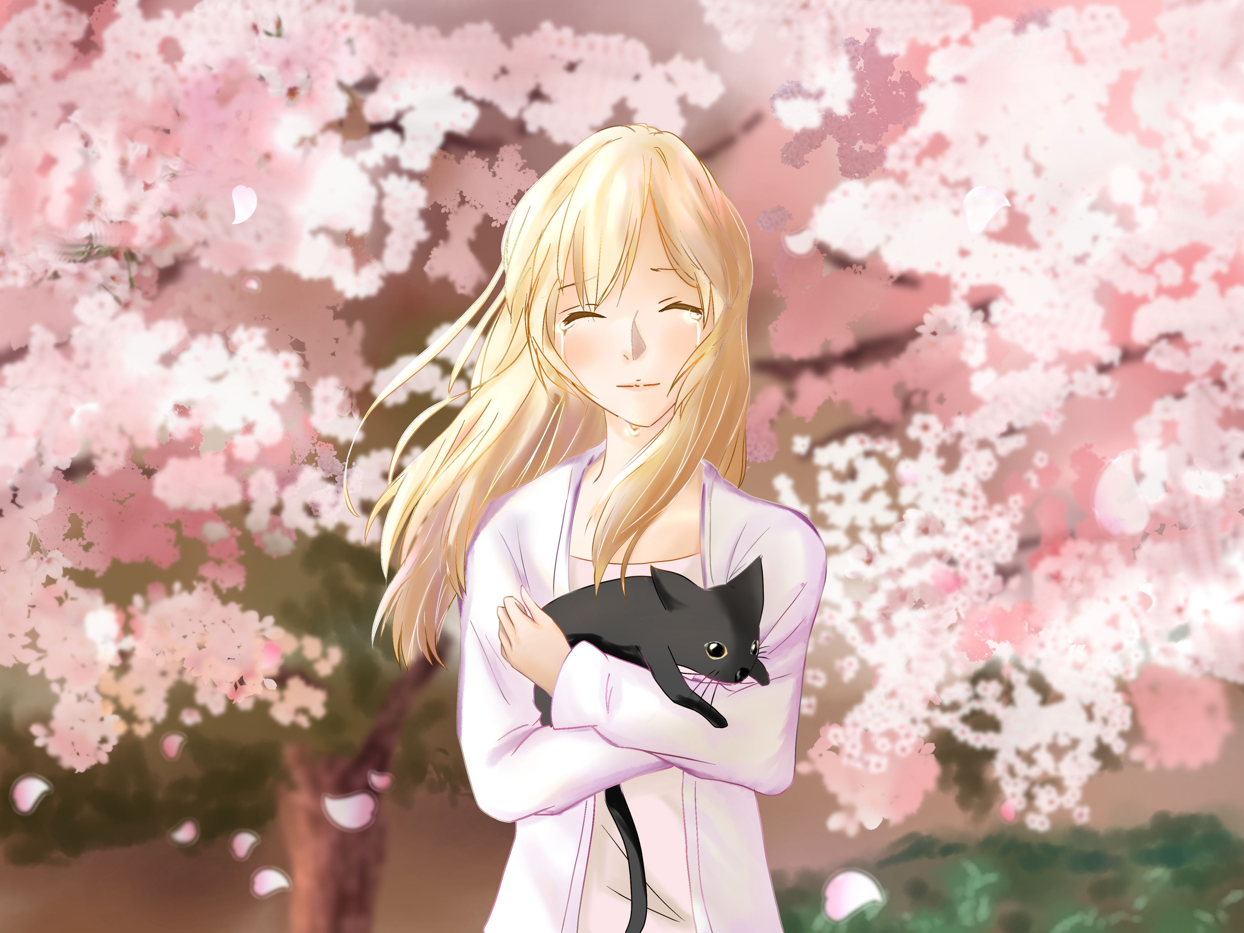 Download mobile wallpaper Anime, Cat, Blonde, Tears, Kaori Miyazono, Your Lie In April for free.