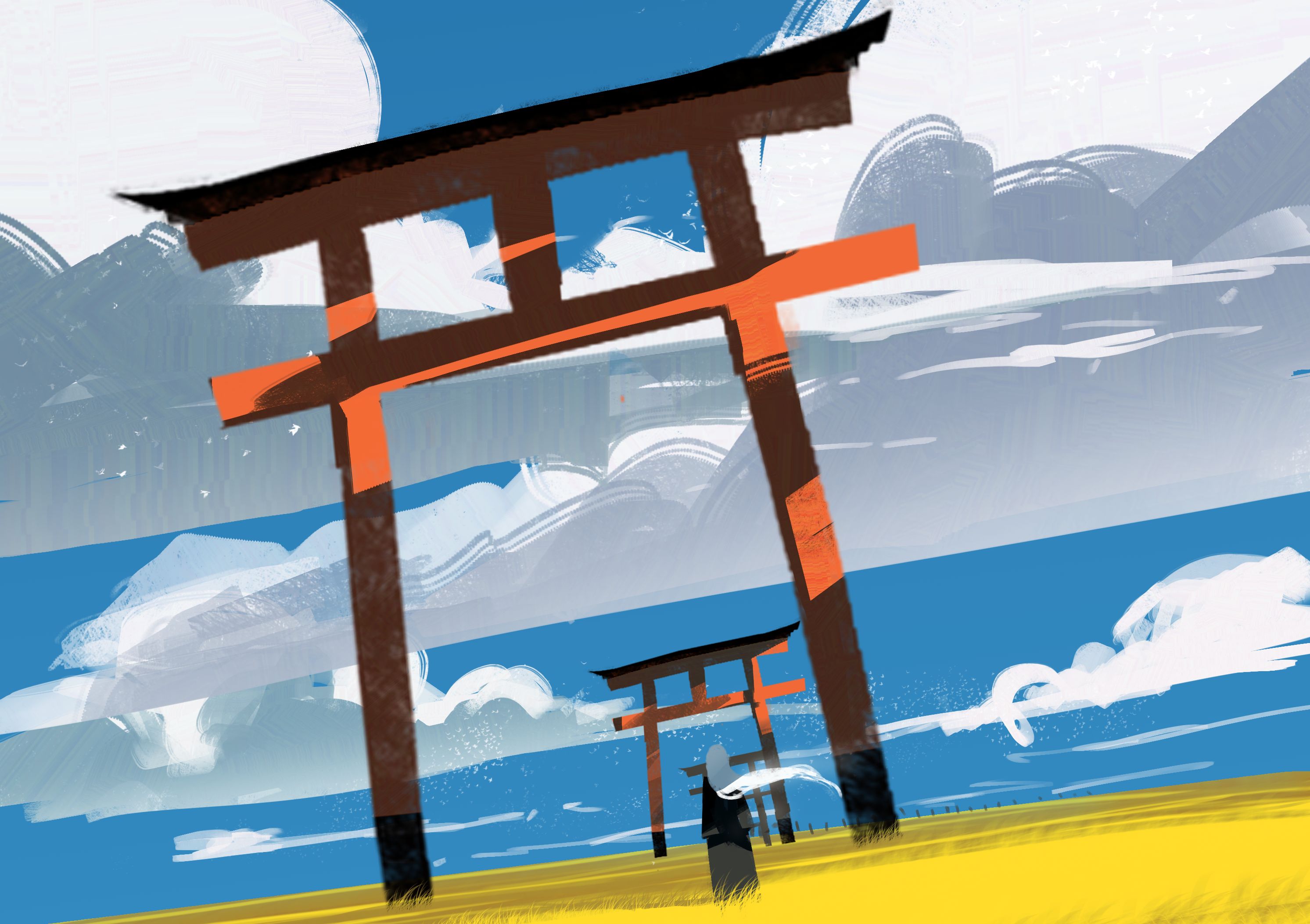 Free download wallpaper Anime, Landscape, Sky, Shrine on your PC desktop