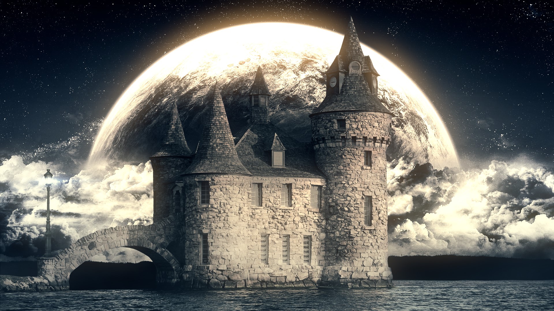 Baixe gratuitamente a imagem Fantasia, Céu, Noite, Lua, Castelos, Construção, Nuvem, Castelo na área de trabalho do seu PC