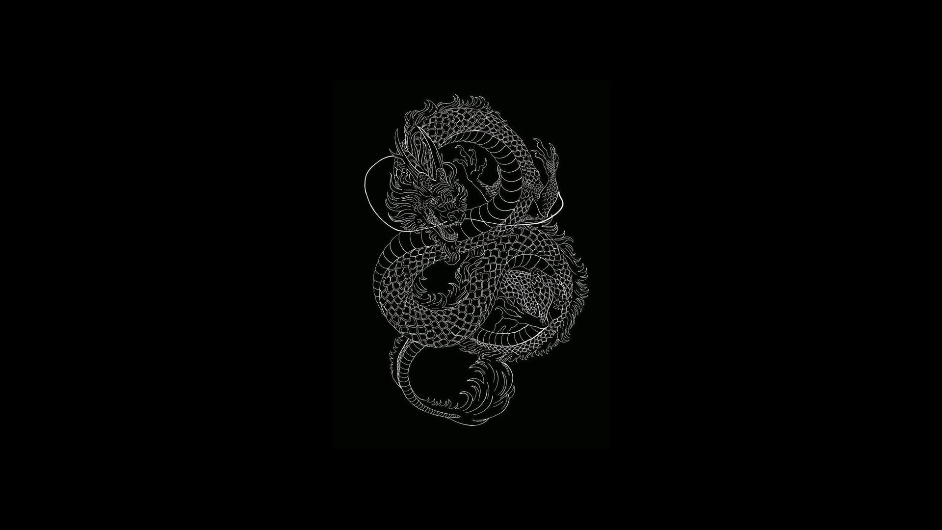 chinese dragon, fantasy, dragon, black & white, minimalist