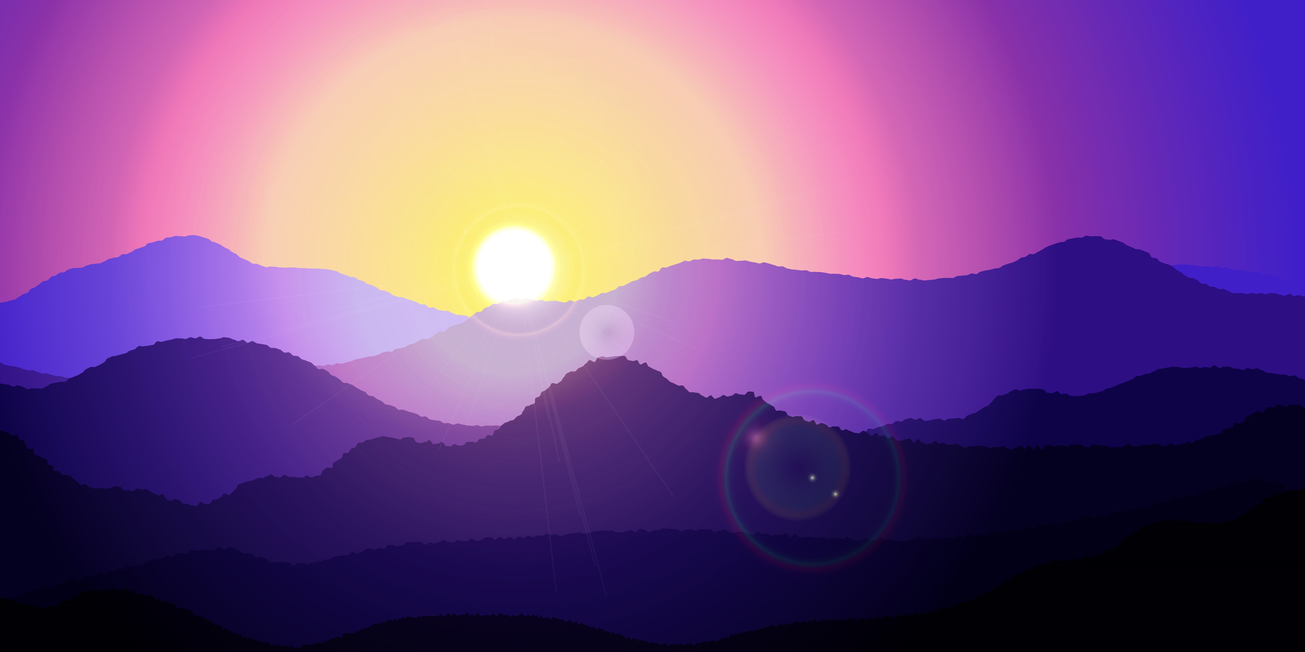 Download mobile wallpaper Sunset, Sun, Mountain, Artistic for free.