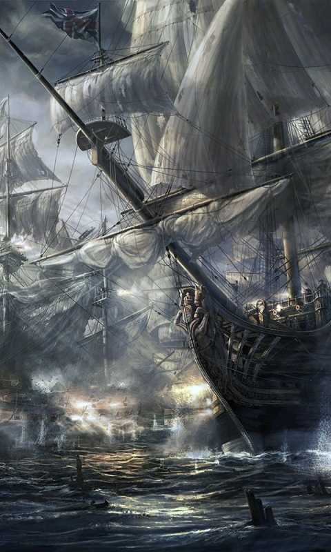 Download mobile wallpaper Fantasy, Ship, Battle for free.