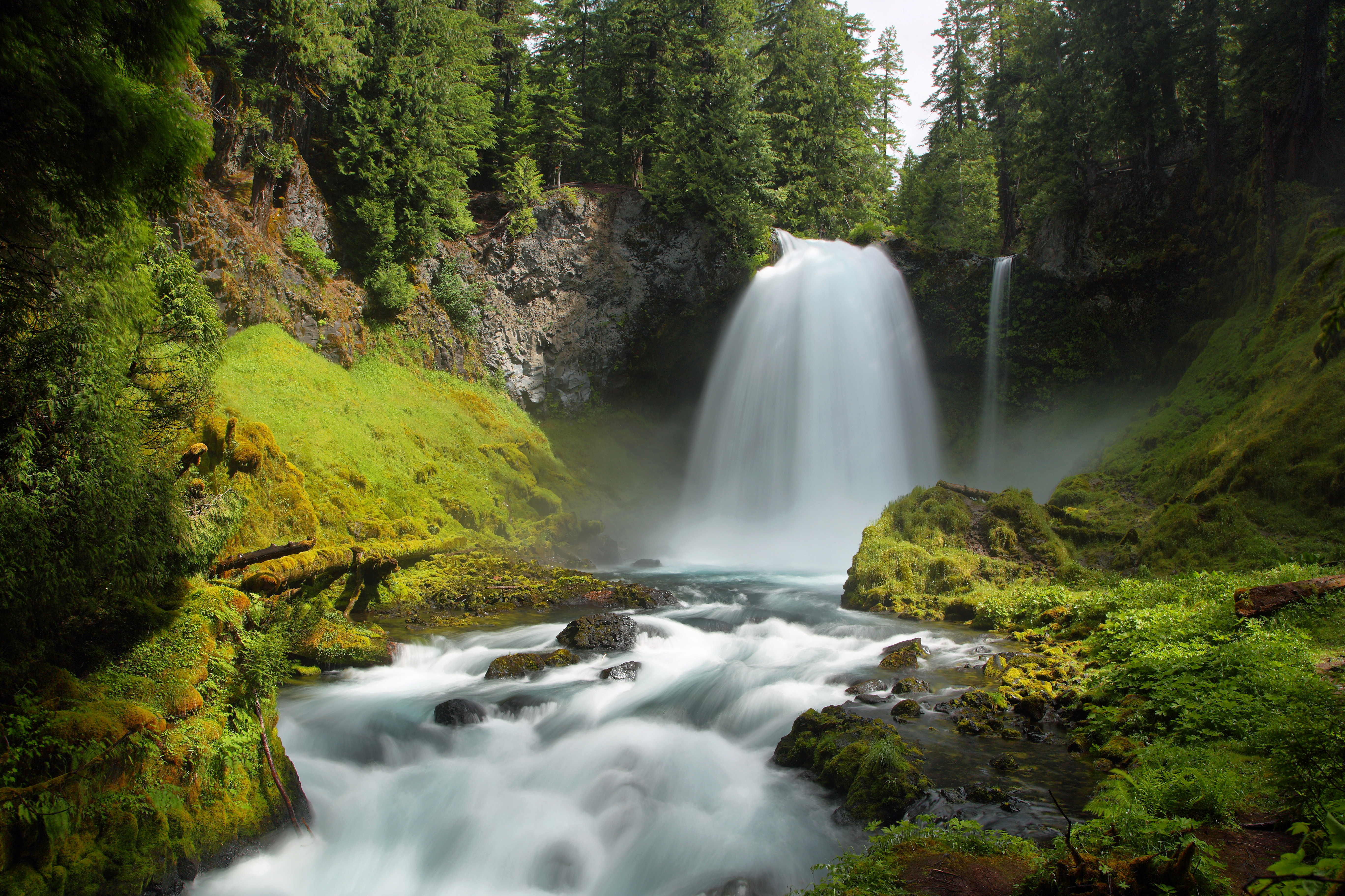 Handy-Wallpaper Natur, Wasserfälle, Wasserfall, Wald, Fluss, Moos, Erde/natur kostenlos herunterladen.