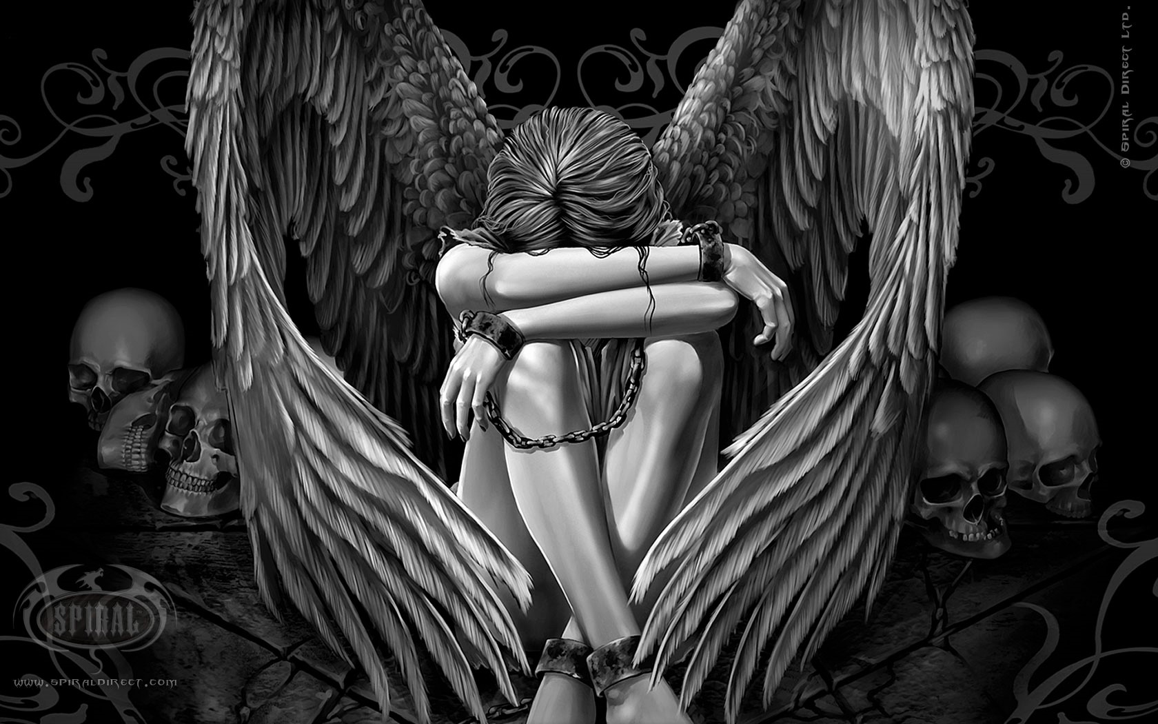 Download mobile wallpaper Fantasy, Dark, Wings, Angel, Chain for free.
