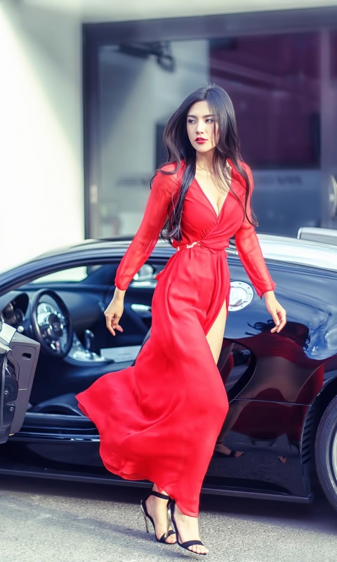 Download mobile wallpaper Car, Model, Women, Bugatti Veyron, Asian for free.