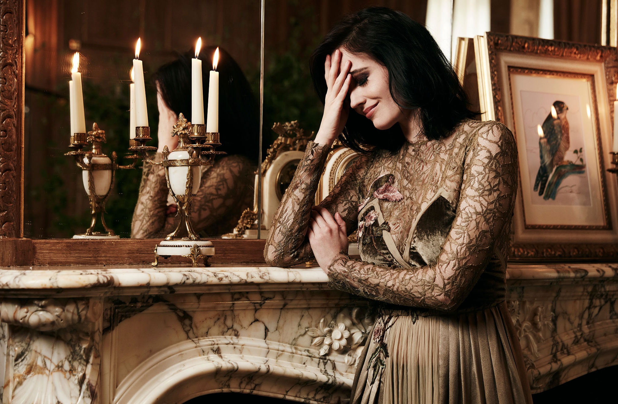Download mobile wallpaper Eva Green, Candle, Dress, Mirror, Celebrity for free.