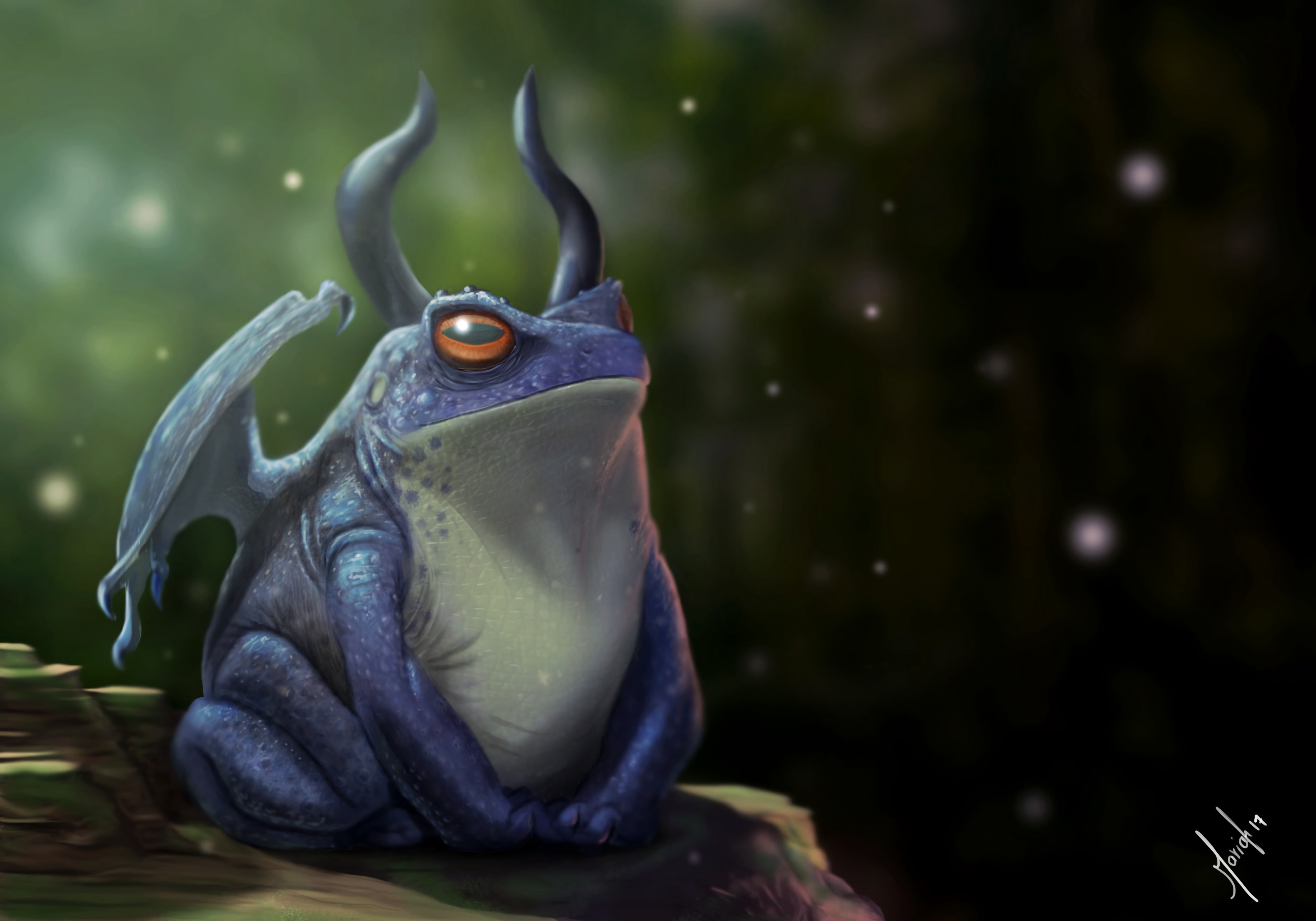 frog, art, dragon, horns HD wallpaper