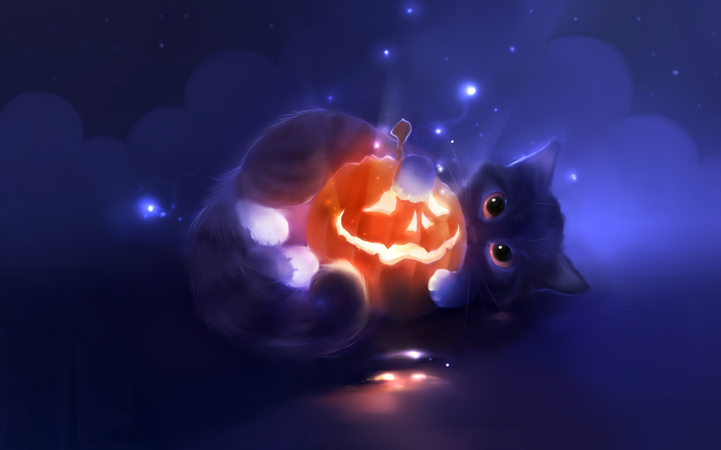 13280 скачать обои хэллоуин (halloween), кошки (коты котики), рисунки, праздники, животные, синие - заставки и картинки бесплатно