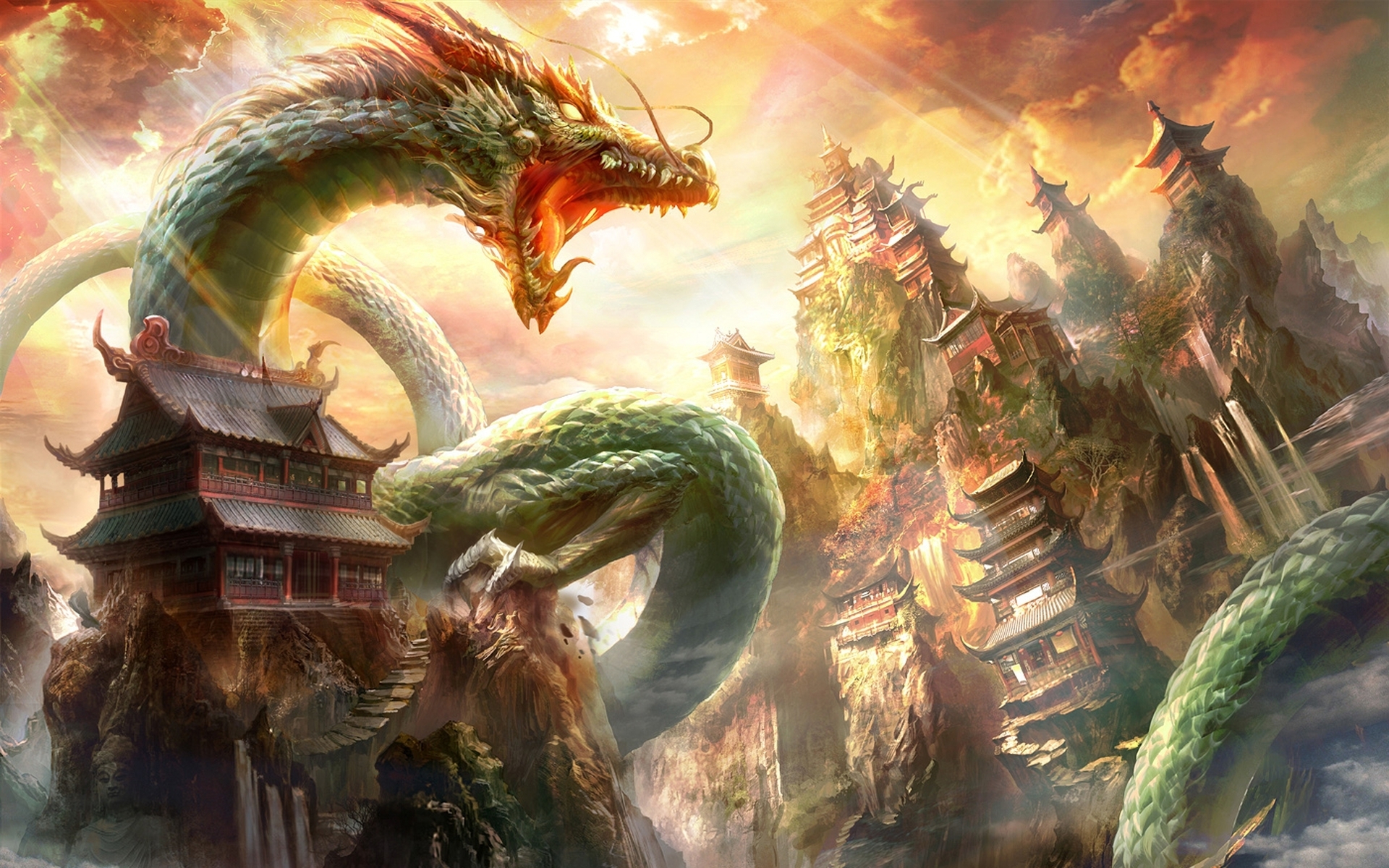 Download mobile wallpaper Fantasy, City, Dragon, Oriental, Asian, Castle for free.