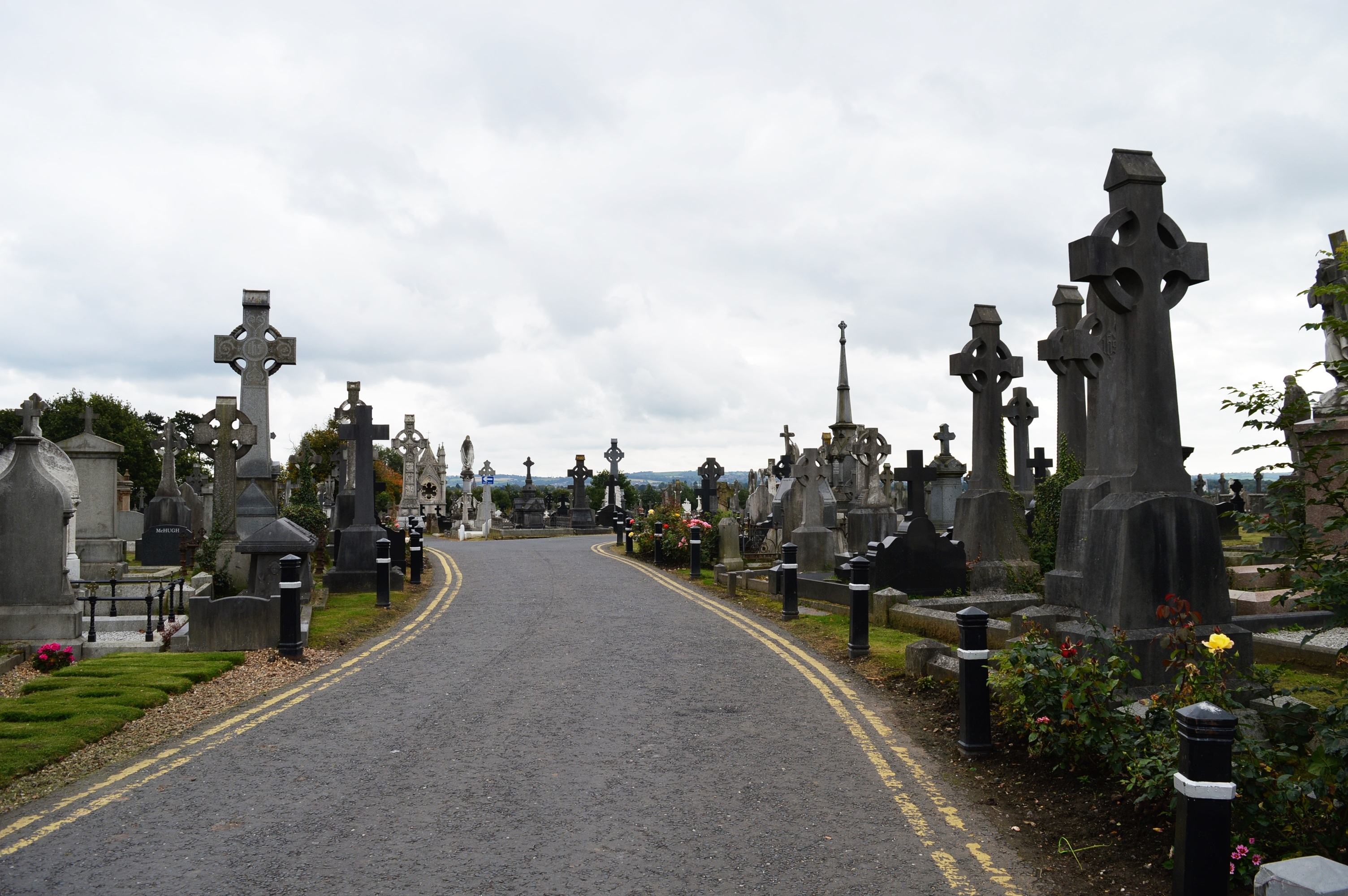 religious, cemetery, cross, grave, headstone, road