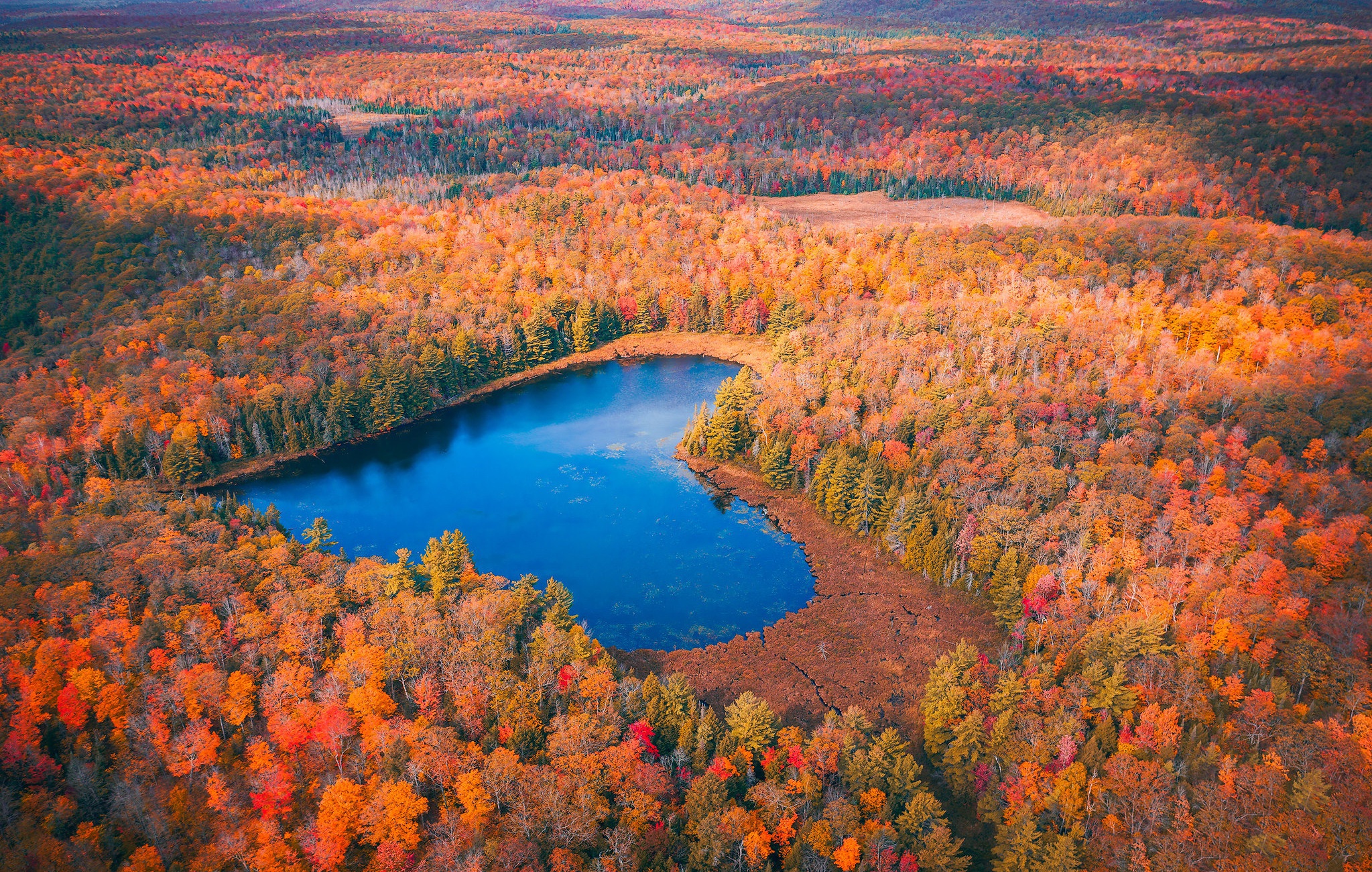 PCデスクトップに自然, 秋, 湖, 森, 地球, 空中, ハート型画像を無料でダウンロード
