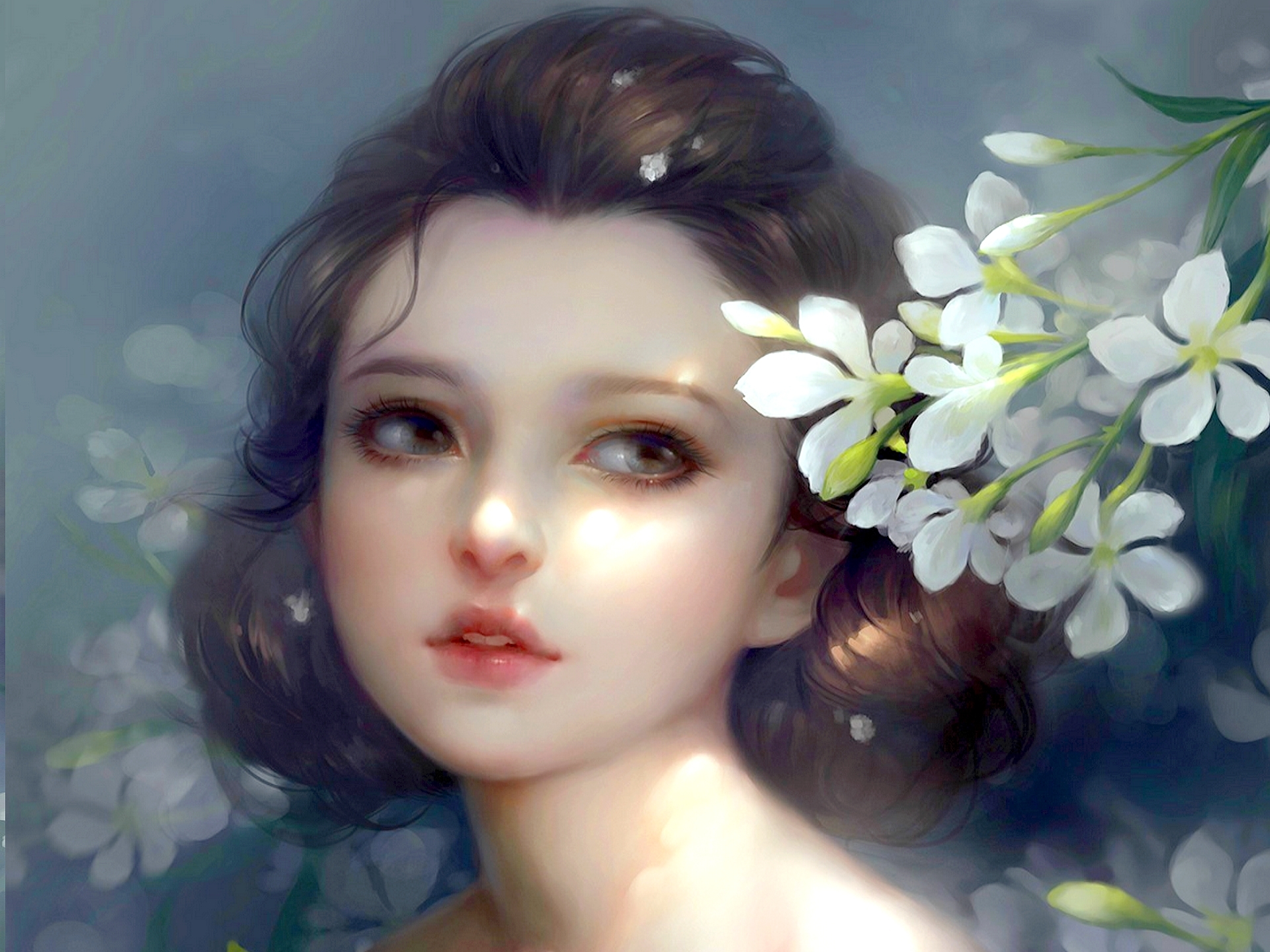 Download mobile wallpaper Fantasy, Flower, Child, Face, Women for free.