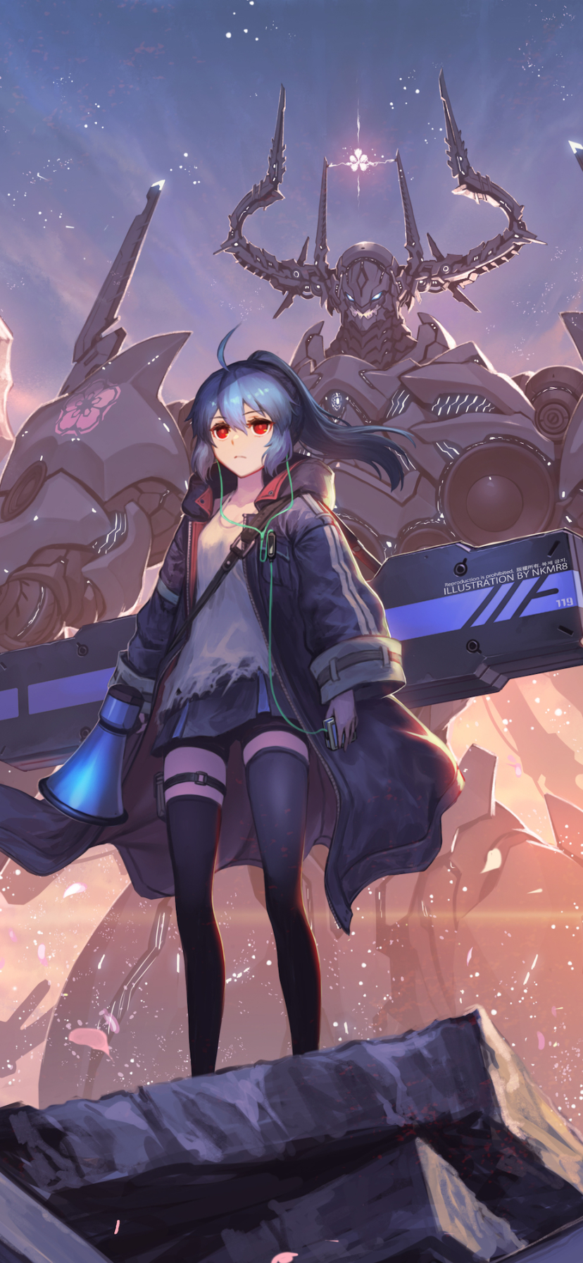 Download mobile wallpaper Anime, Girl, Blue Hair, Red Eyes, Mecha for free.