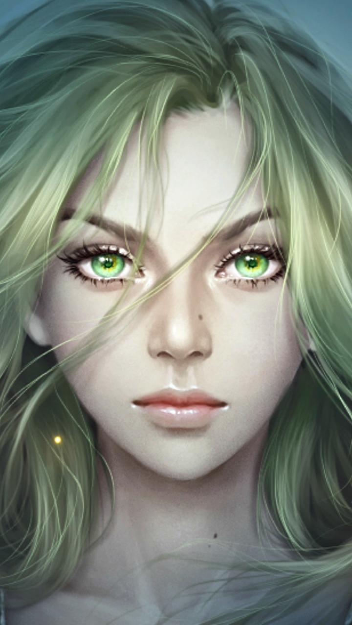 Download mobile wallpaper Fantasy, Blonde, Face, Women, Green Eyes for free.