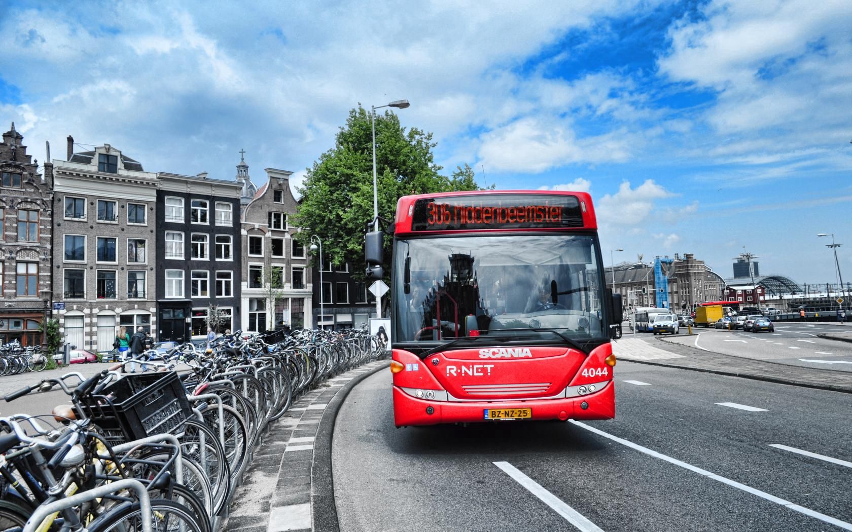 Скачать обои бесплатно Амстердам, Автобус, Город, Города картинка на рабочий стол ПК