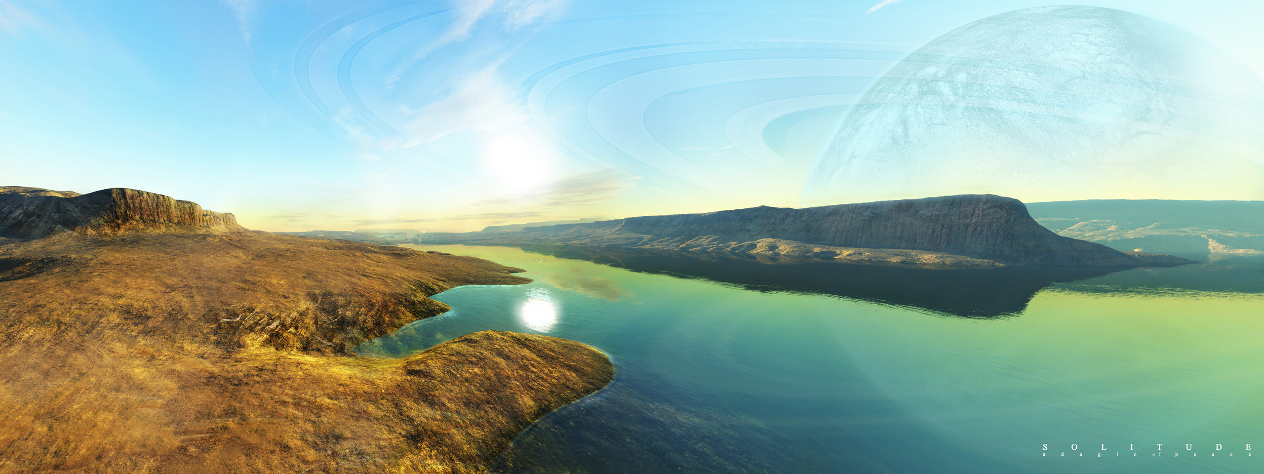 Free download wallpaper Landscape, Fantasy, Sun, Ocean, Planet on your PC desktop