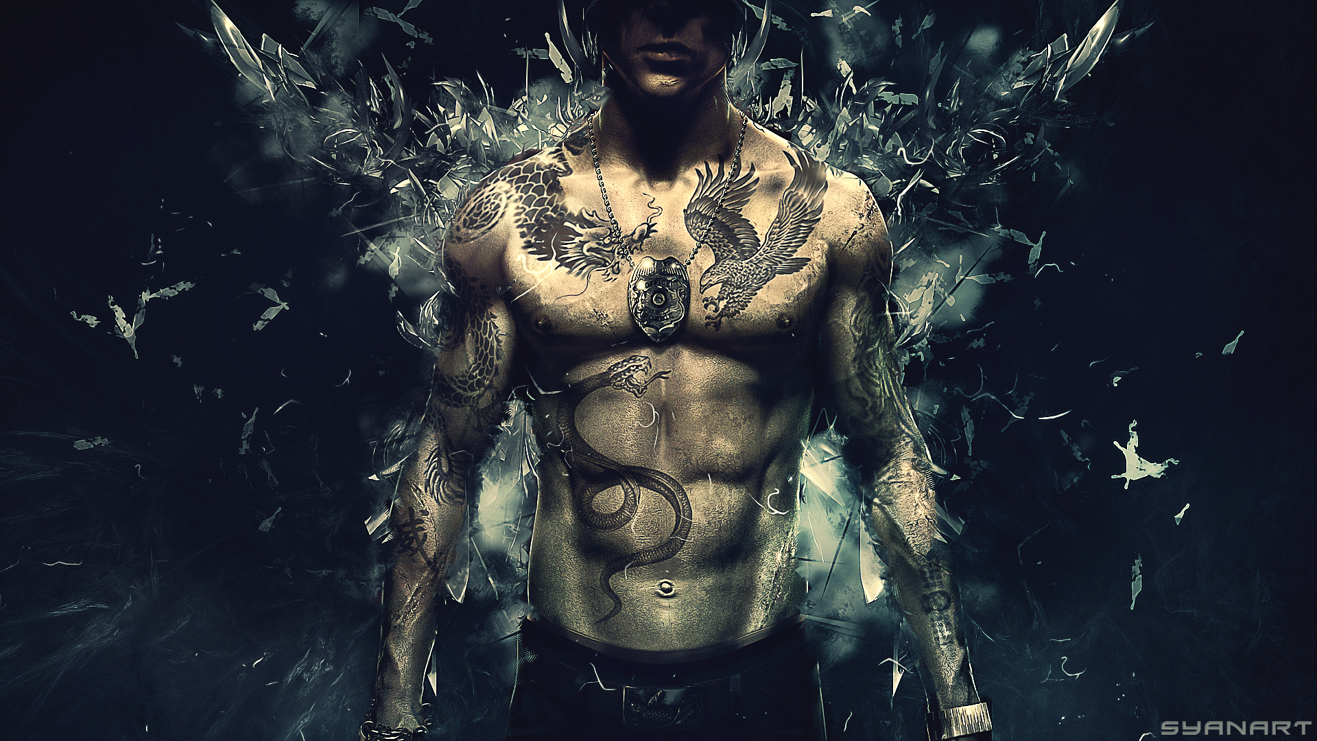 sleeping dogs, muscle, video game, tattoo